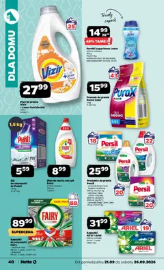 Pogląd oferty "Netto gazetka od poniedziałku" - ważna od 21.09.2026 | Strona: 40 | Produkty: Persil, Fairy, Detergent, Kapsułki do zmywarki
