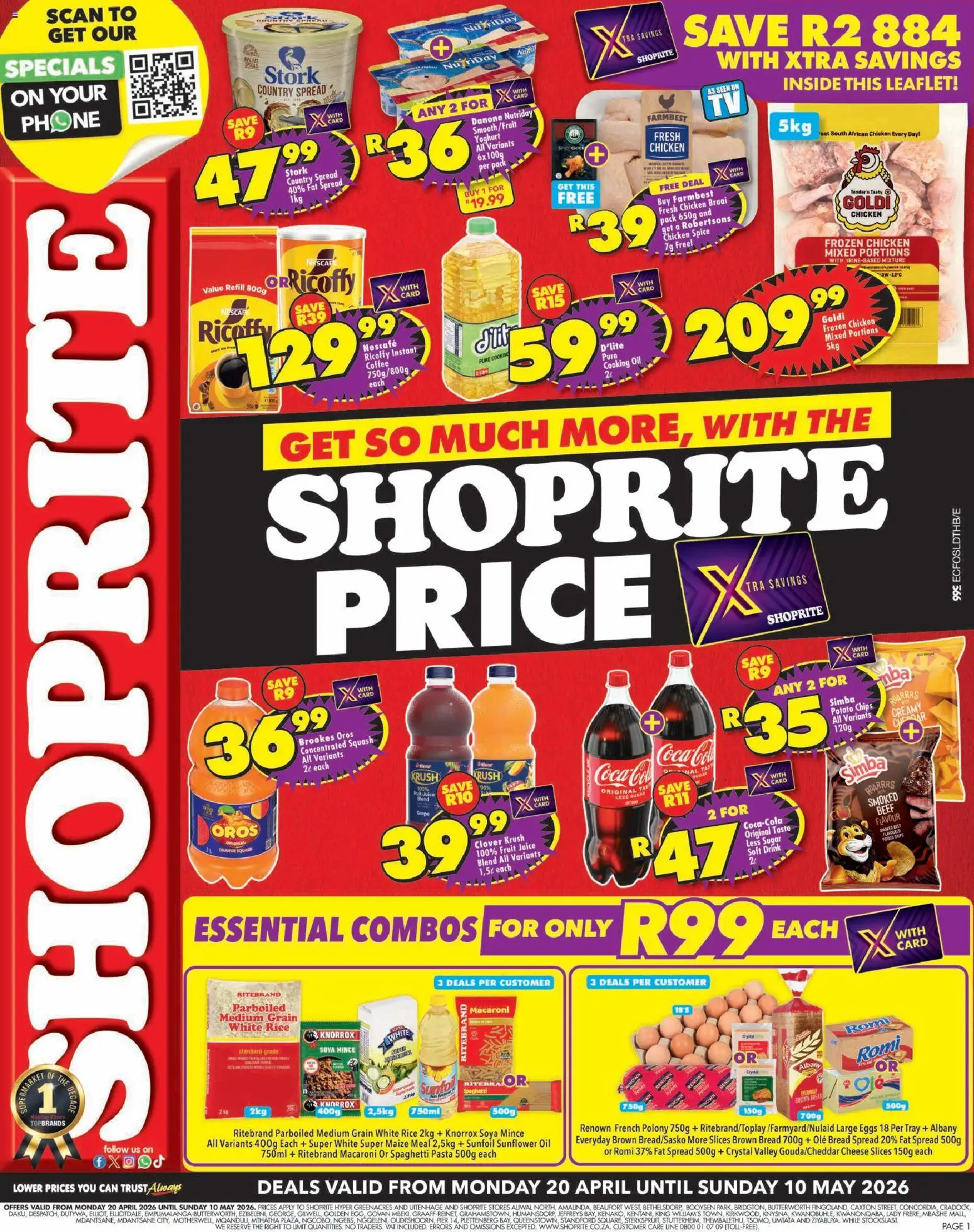 New Shoprite catalogue – valid from 20.04.2026 | Page: 1 | Products: Phone, Oil, Beef, Estuche organizador de viaje
