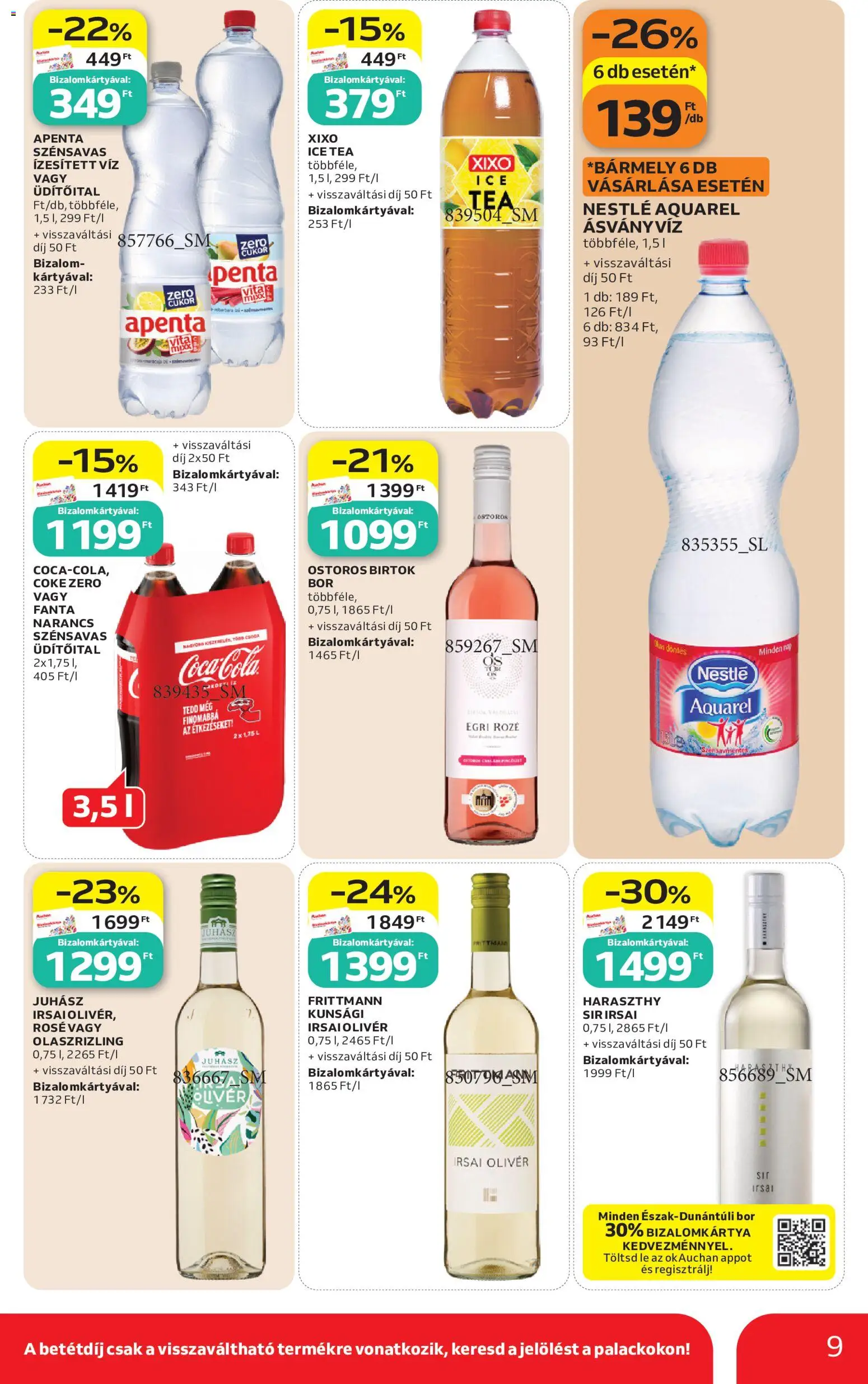 Auchan akciós ujság - amely érvényes a következő dátumtól: 2026.07.16. | Oldal: 9 | Termékek: Ásványvíz, Bor, Narancs, Tea