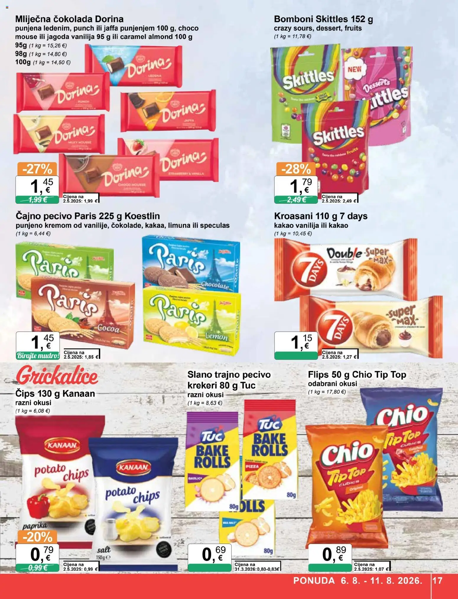 KTC katalog | vrijedi od 06.08.2026 | Stranica: 17 | Proizvodi: Chips, Čokolada, Krekeri, Kakao