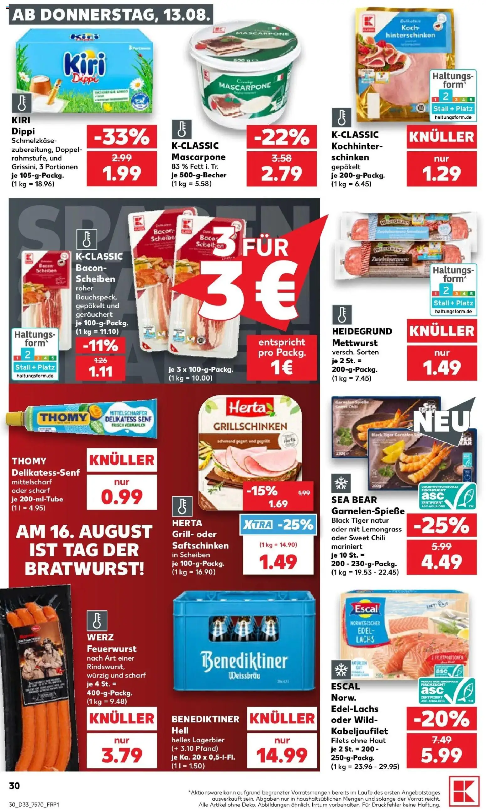 Prospekt Kaufland ab 10.08.2026 » Angebote Online zum Blättern | Seite: 39 | Produkte: Mascarpone, Bratwurst, Lachs, Schinken