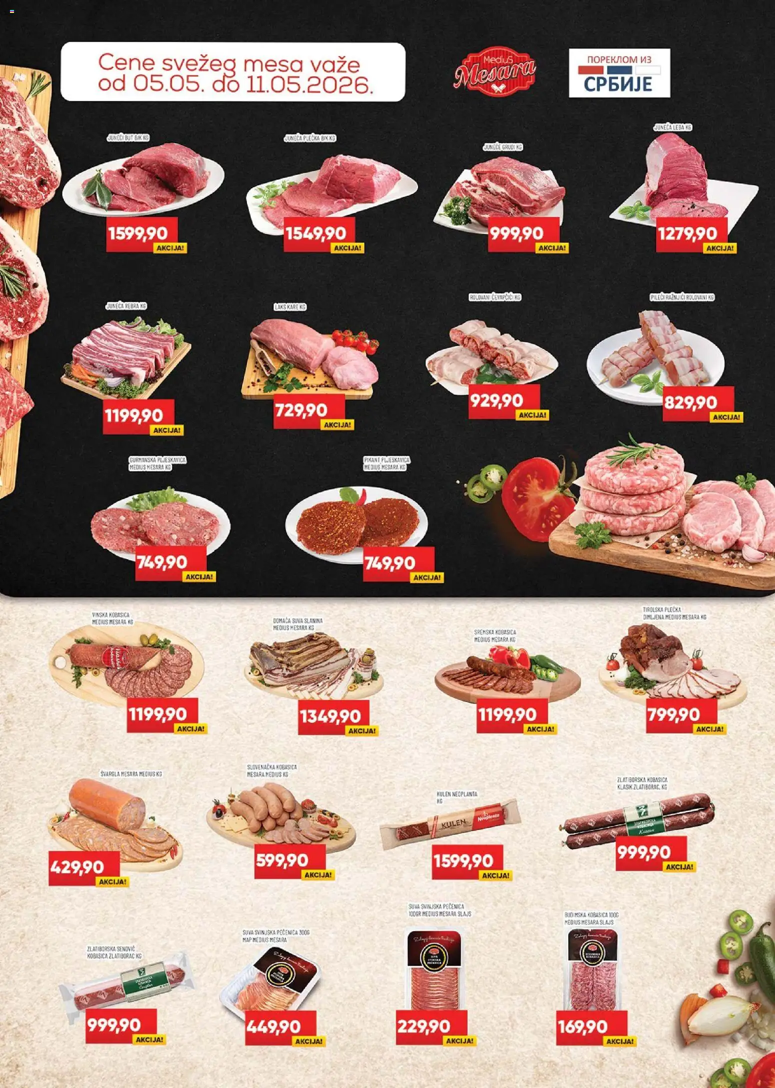 Medius katalog - važi od 05.05.2026 | Strana: 2 | Proizvode: Juneća rebra, Kulen, Budimska kobasica, Pečenica