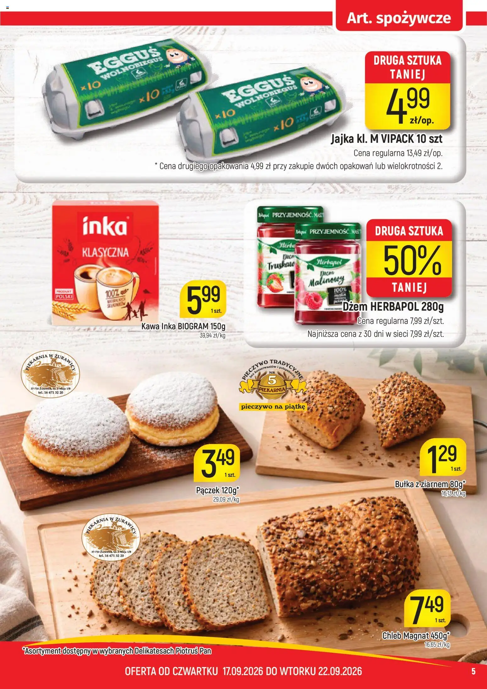Piotruś Pan gazetka od 17.09.2026 | Strona: 5 | Produkty: Piekarnia, Bułka z ziarnem, Chleb, Kawa