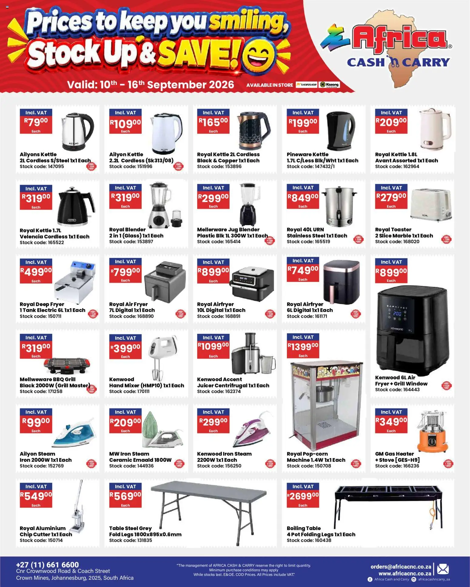New Africa Cash & Carry catalogue – valid from 10/09/2026 | Page: 33 | Products: Cutter, Fryer, Table, Popcorn