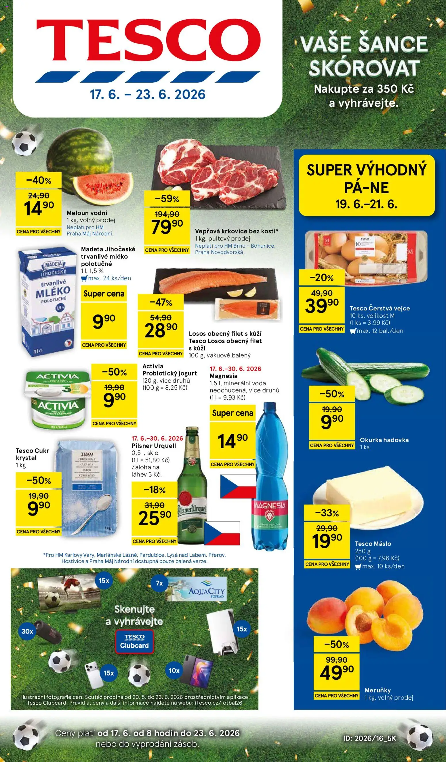Tesco leták - Hypermarket od 17.06.2026 | Strana: 1 | Produkty: Vejce, Losos, Okurka hadovka, Meloun vodní