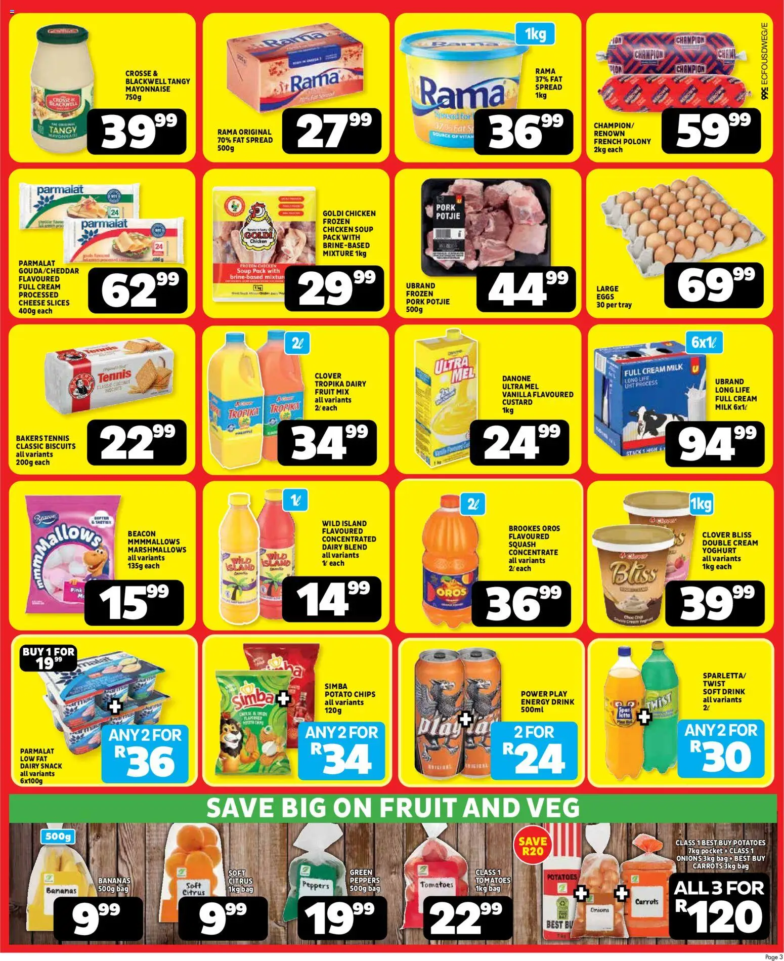 New Usave catalogue – valid from 20/07/2026 | Page: 3 | Products: Bag, Chicken, Tomatoes, Chips