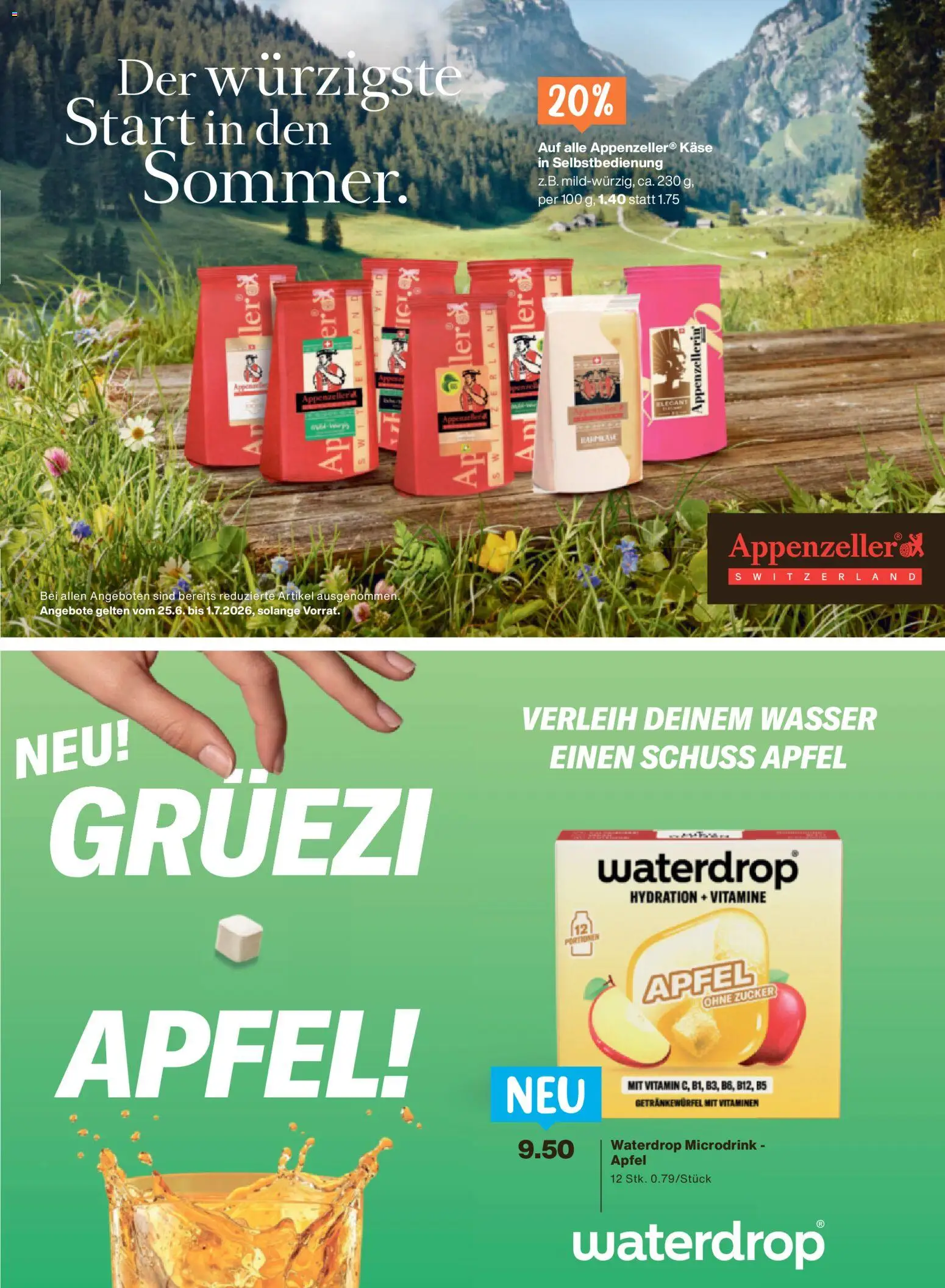 Migros aktionen Magazin – gültig ab 24.06.2026 | Seite: 48 | Produkte: Käse, Äpfel, Wasser, Zucker