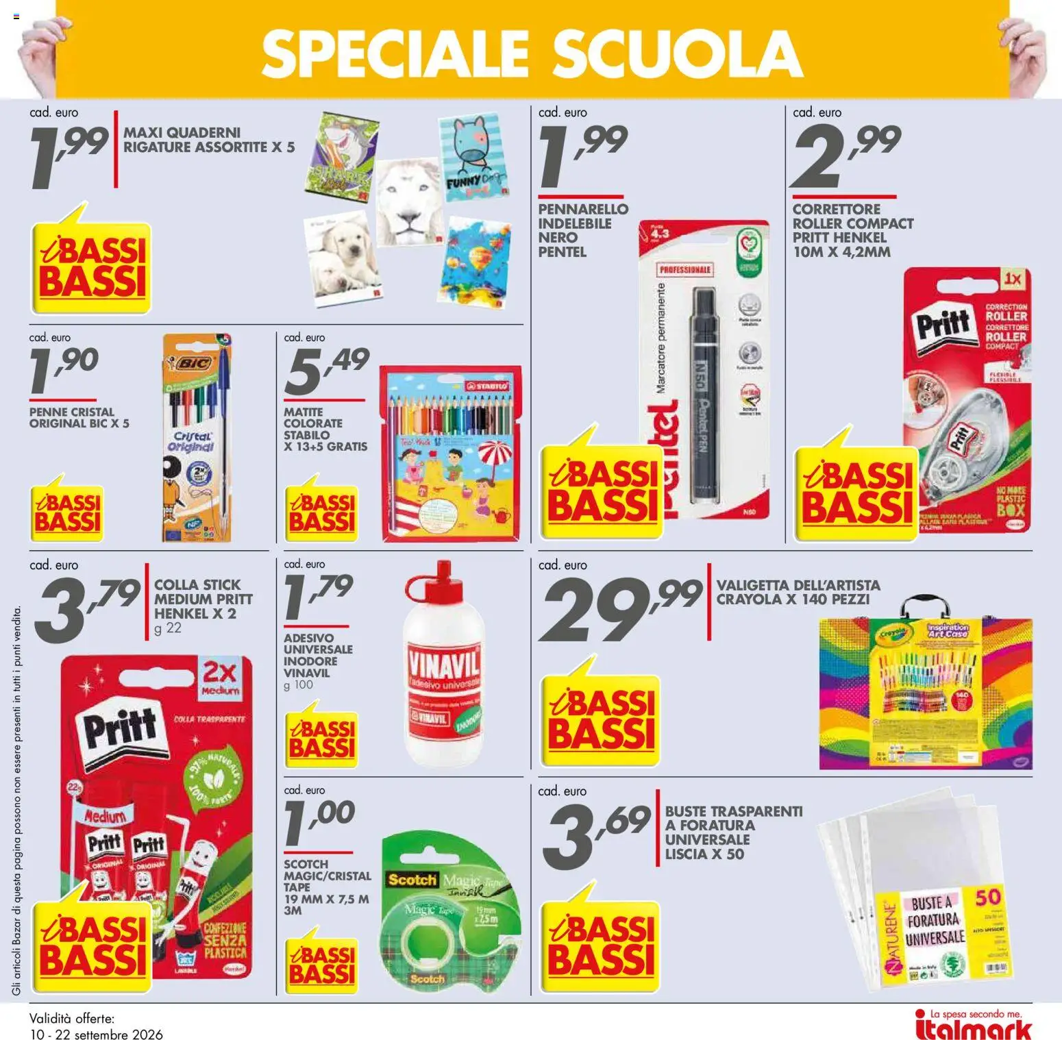 Volantino Italmark del 10/09/2026 | Pagina: 20 | Prodotti: Colla, Penne, Valigetta, Correttore