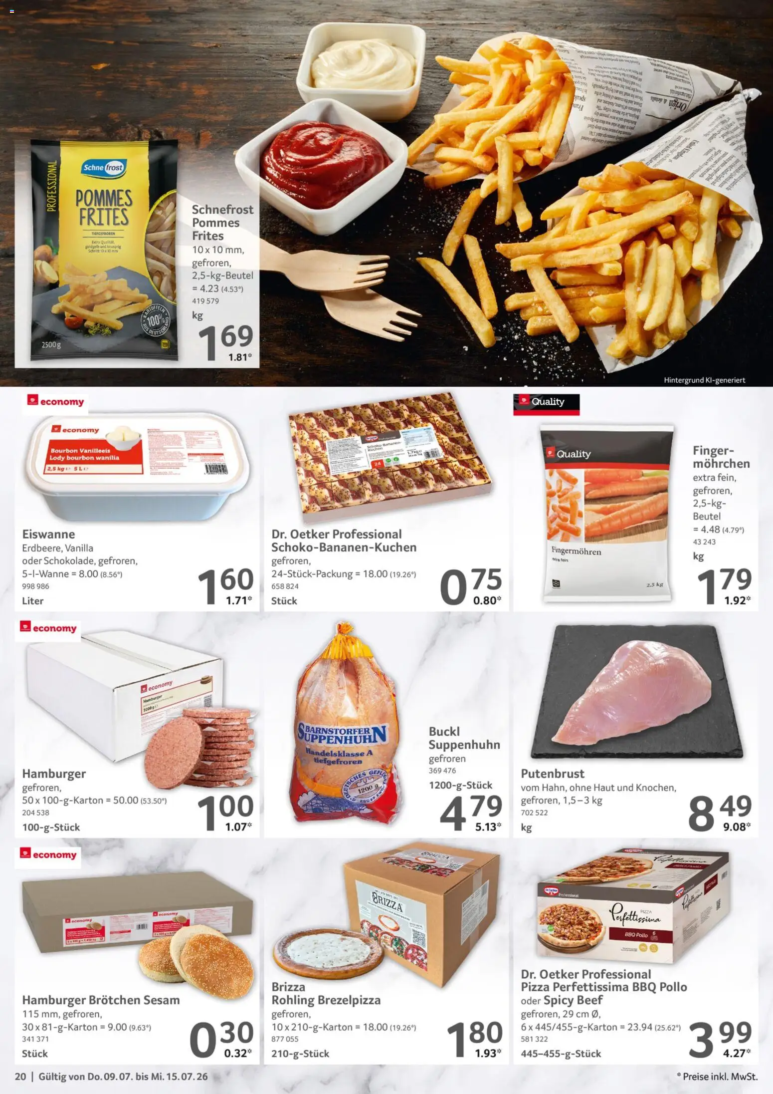Selgros Prospekt – gültig ab 09.07.2026 | Seite: 20 | Produkte: Bananen, Pommes frites, Pizza, Bourbon