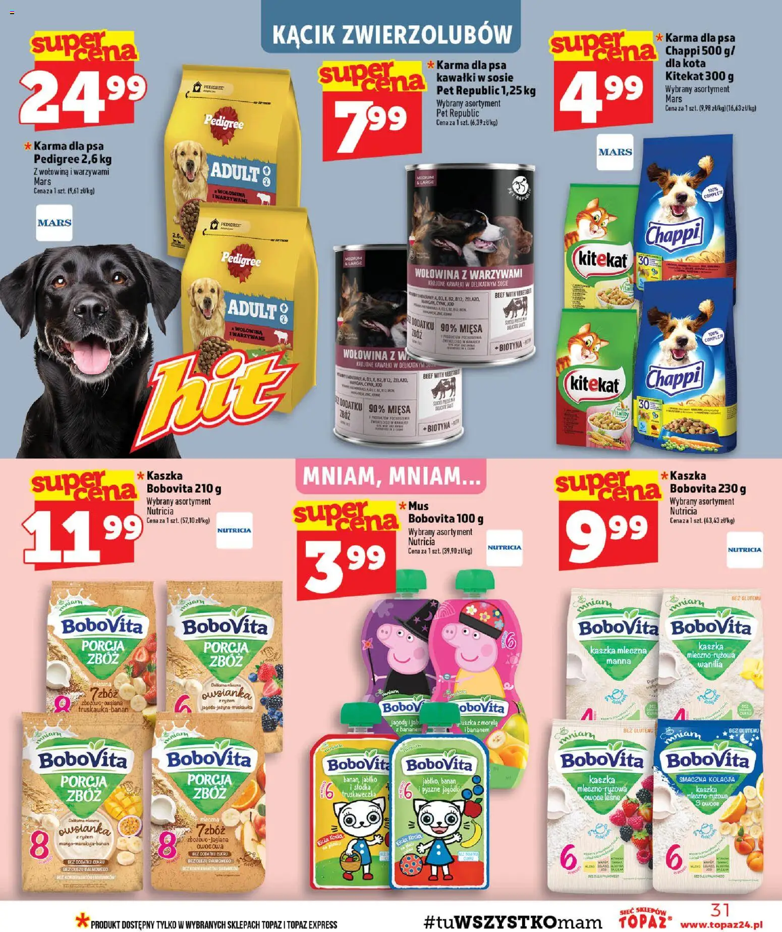 Topaz gazetka od 27.08.2026 | Strona: 31 | Produkty: Kaszka bobovita, Owsiana, Karma, Owoce