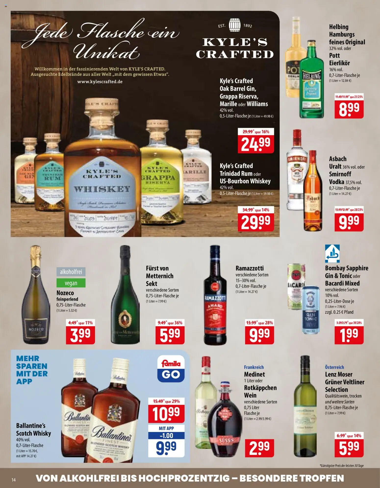 Famila Prospekt – gültig ab 14.09.2026 | Seite: 14 | Produkte: Bacardi, Whisky, Whiskey, Asbach