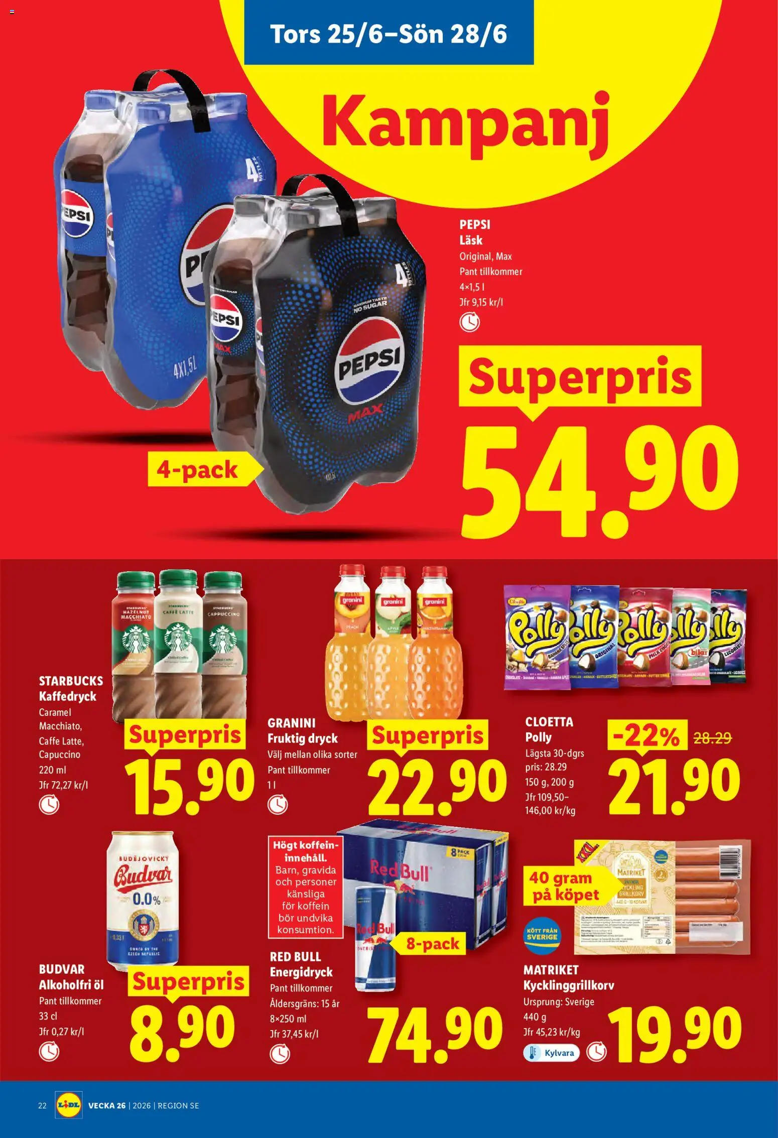 Lidl reklamblad aktuell från 22.06.2026 | Sida: 26 | Produkter: Red bull, Pepsi, Energidryck, Öl