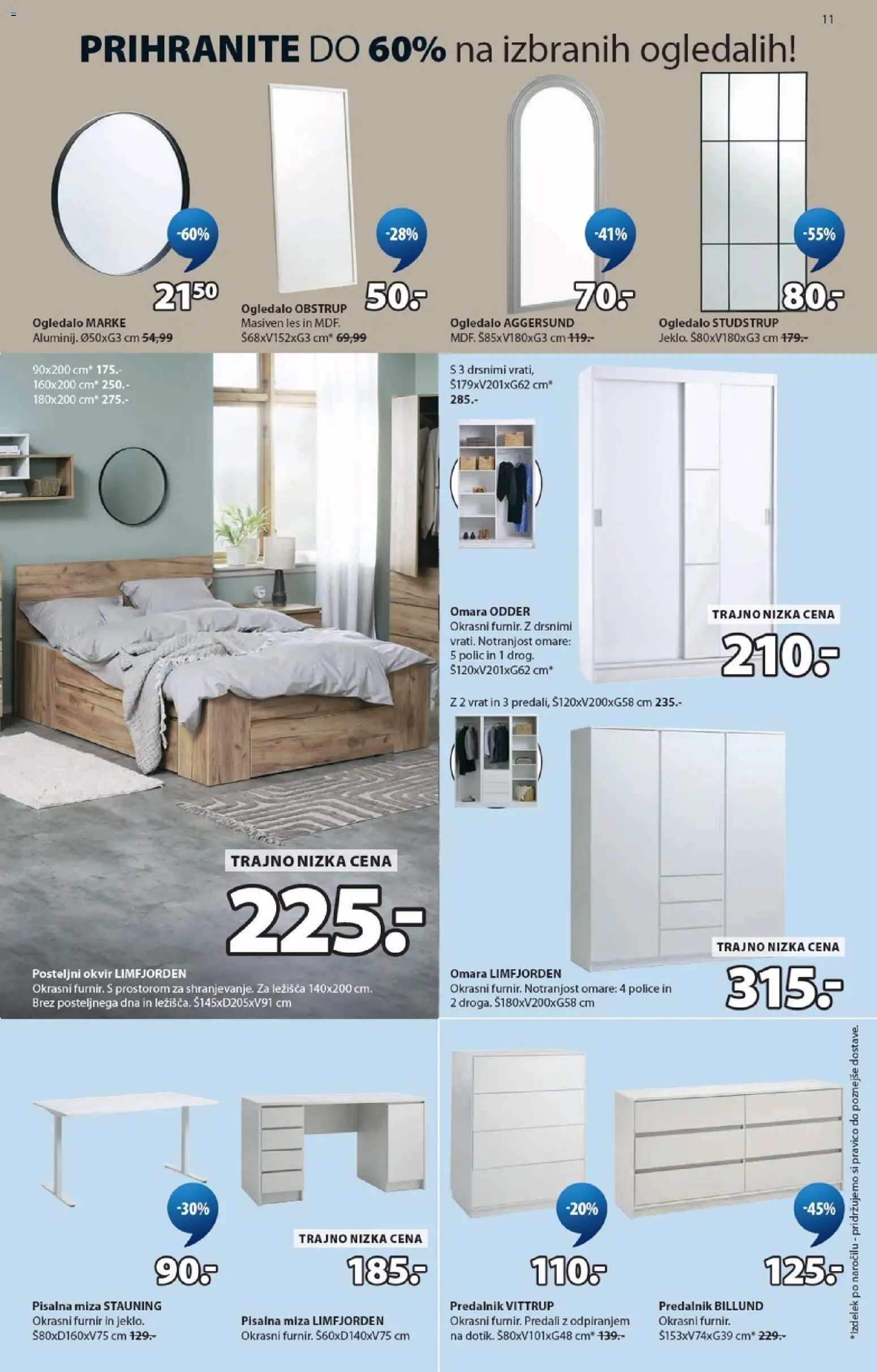 Novi JYSK katalog ponudbe – veljaven od 30.09.2026 | Stran: 11 | Izdelki: Pisalna miza, Predalnik, Posteljni okvir, Ogledalo