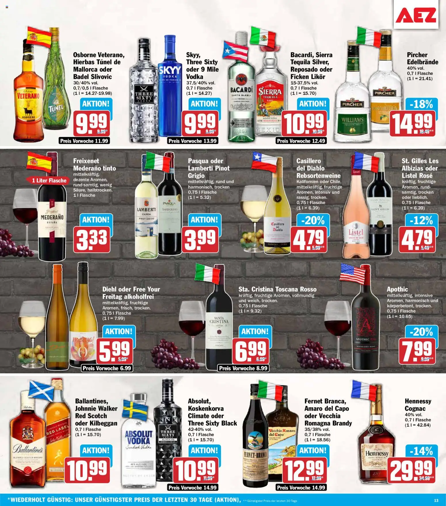 AEZ Prospekt – gültig ab 15.06.2026 | Seite: 13 | Produkte: Osborne, Likör, Tequila, Vodka
