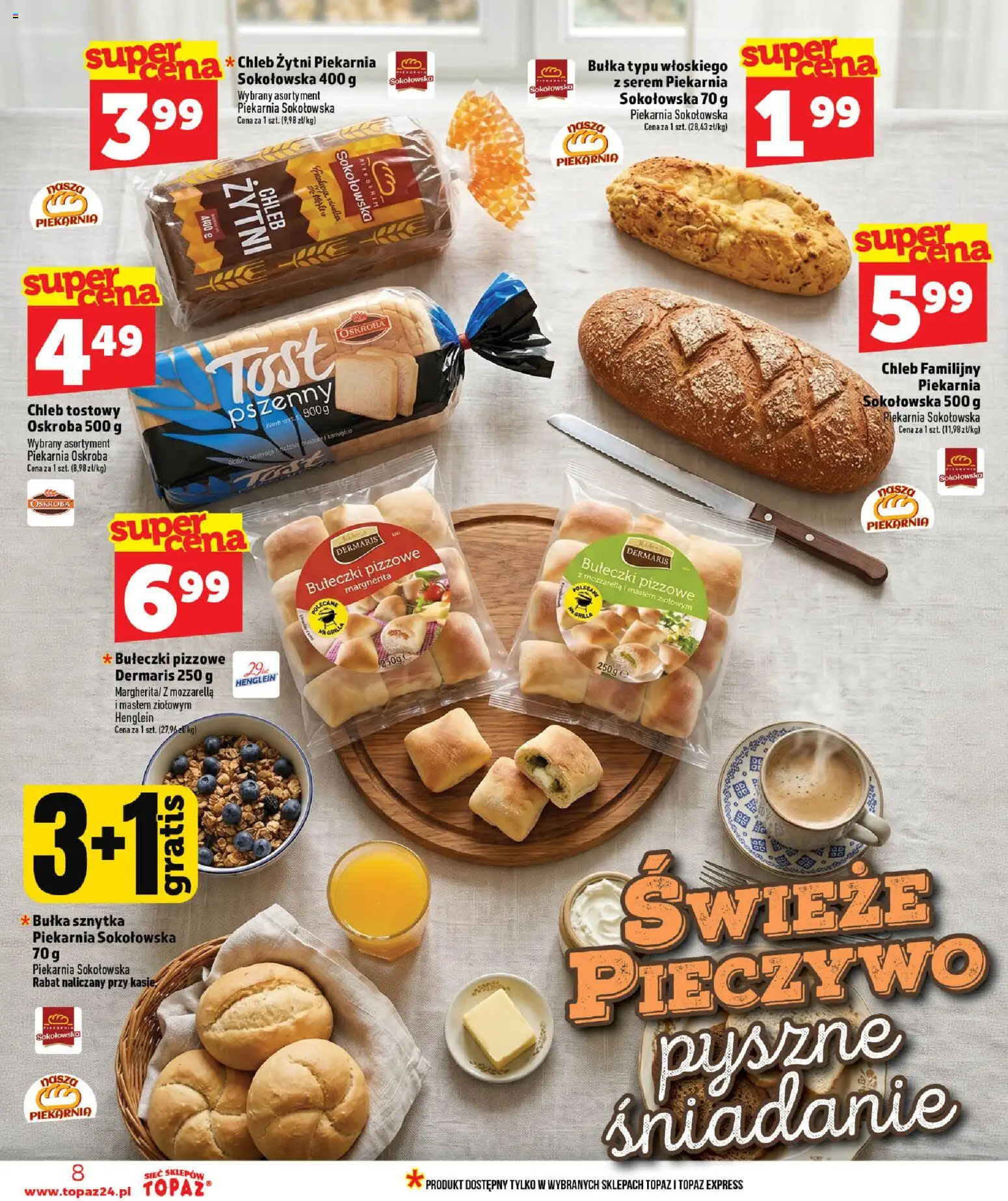 Topaz gazetka - MAZ od 25.06.2026 | Strona: 8 | Produkty: Pieczywo, Chleb tostowy, Piekarnia, Chleb