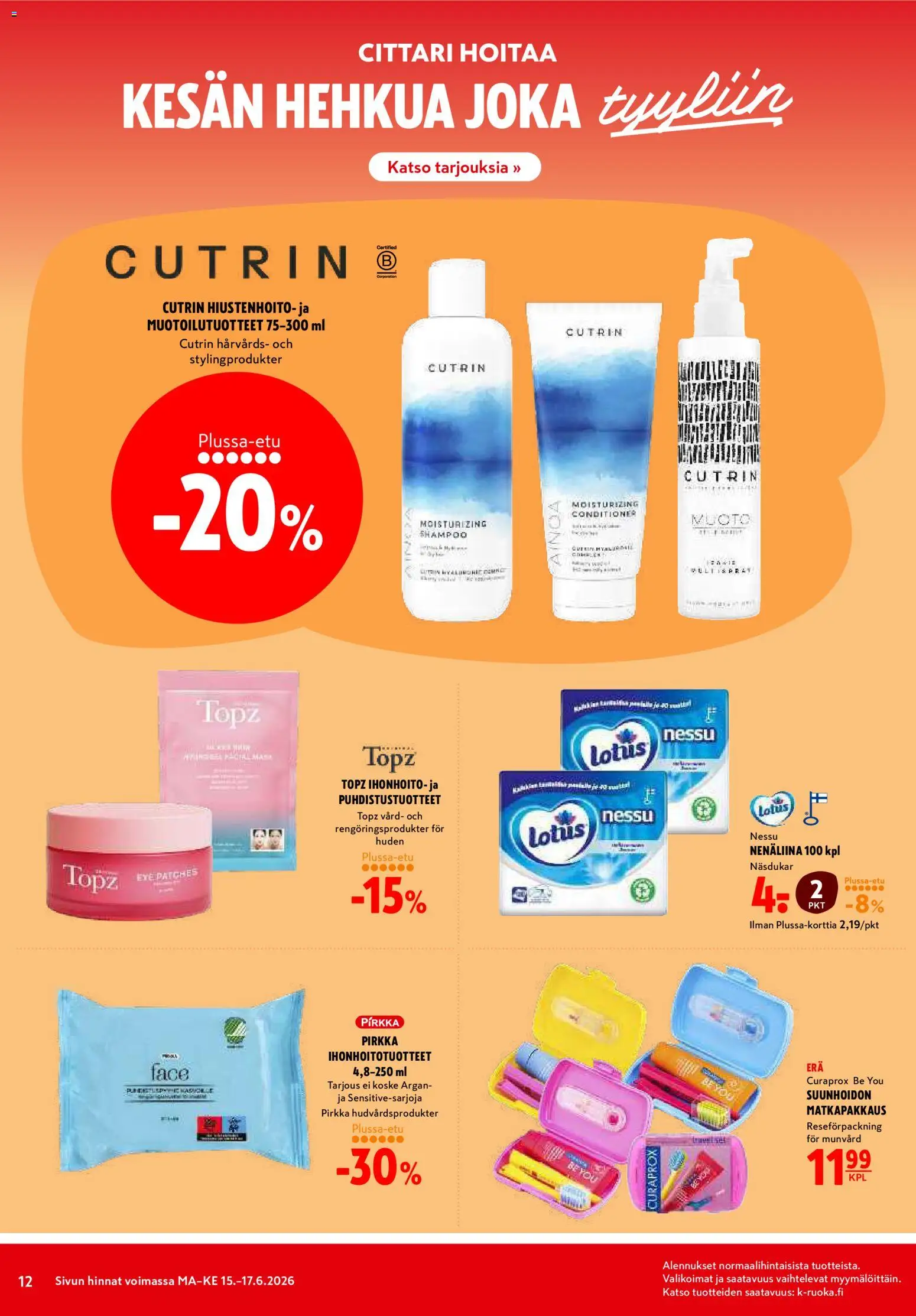 K-Citymarket tarjoukset – voimassa 15.06.2026 alkaen | Sivu: 12 | Tuotteet: Shampoo, Nenäliina