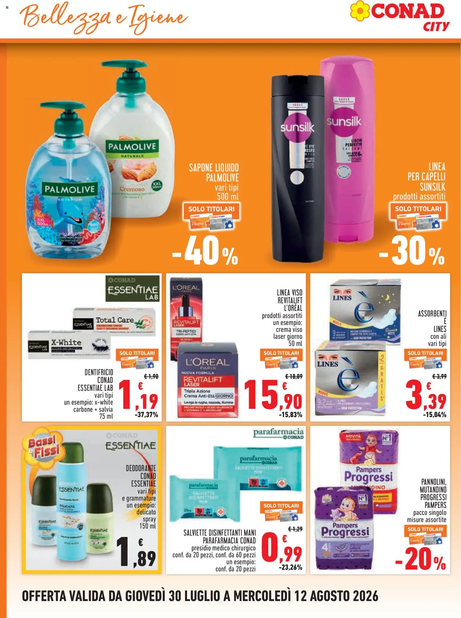 Volantino Conad del 30/07/2026 | Pagina: 12 | Prodotti: Crema, Deodorante, Crema viso, Pampers