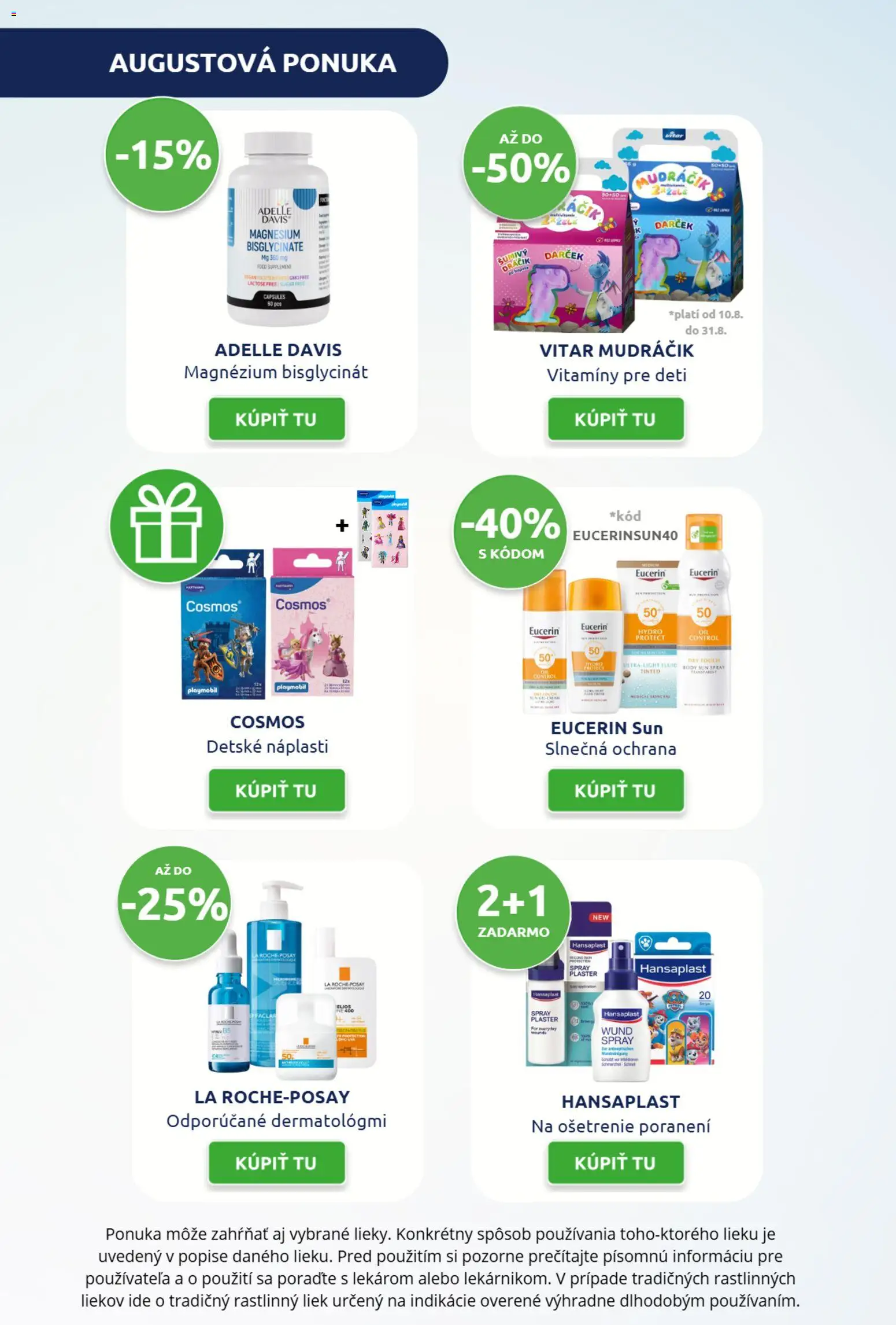 Nové BENU Lekáreň akcie – leták je platný od 01.08.2026 | Strana: 2 | Produkty: Eucerin