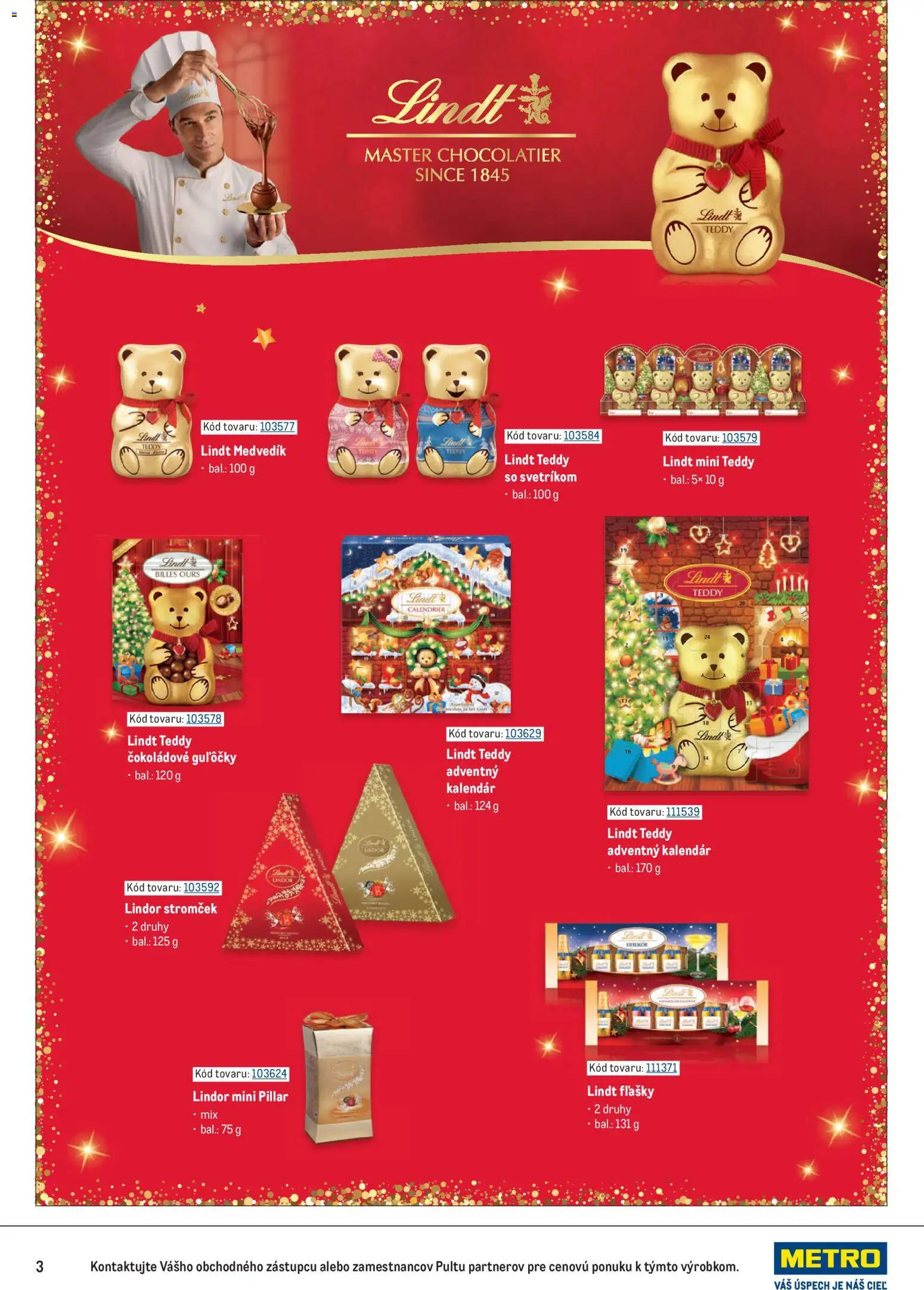 Nové Metro akcie – leták je platný od 07.10.2026 | Strana: 3 | Produkty: Adventný kalendár, Lindor, Lindt