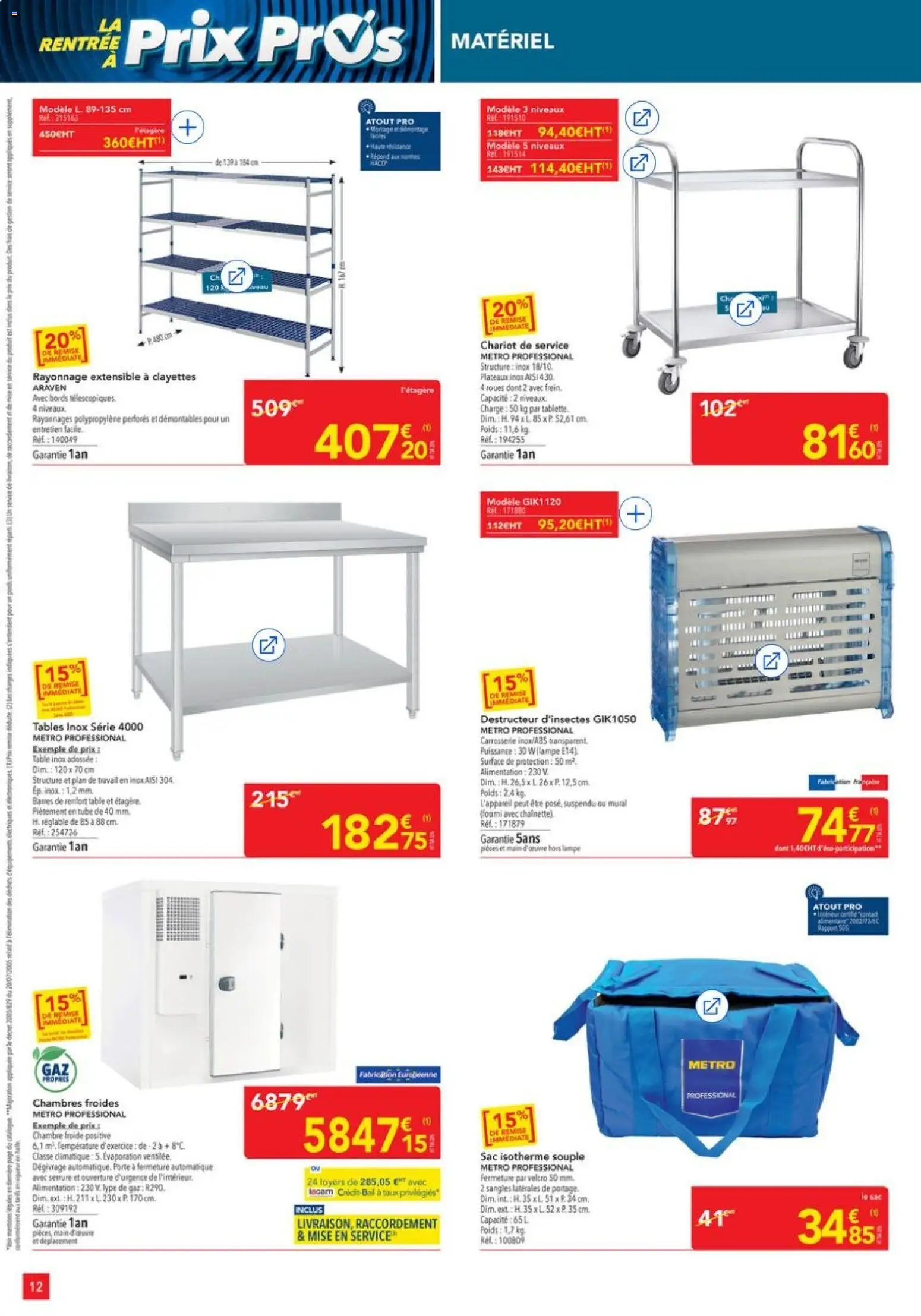 {H1} | Page: 12 | Produits: Plan de travail, Sac, Porte, Chariot