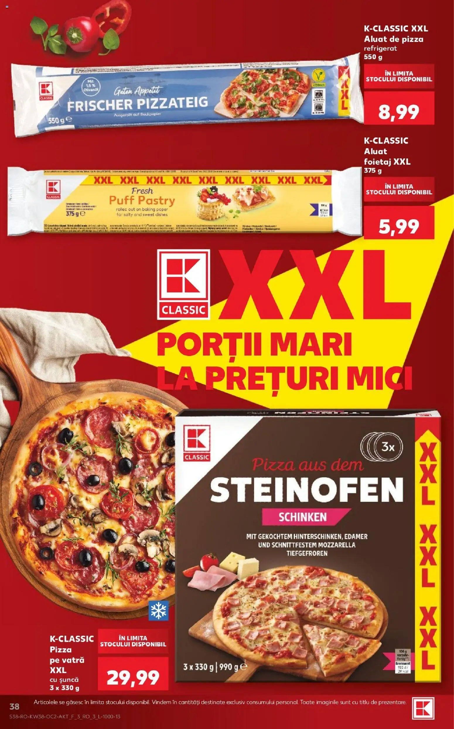 Kaufland RO akciós ujság - amely érvényes a következő dátumtól: 2026.09.16. | Oldal: 38 | Termékek: Mozzarella, Pizza, Vegán, Puff