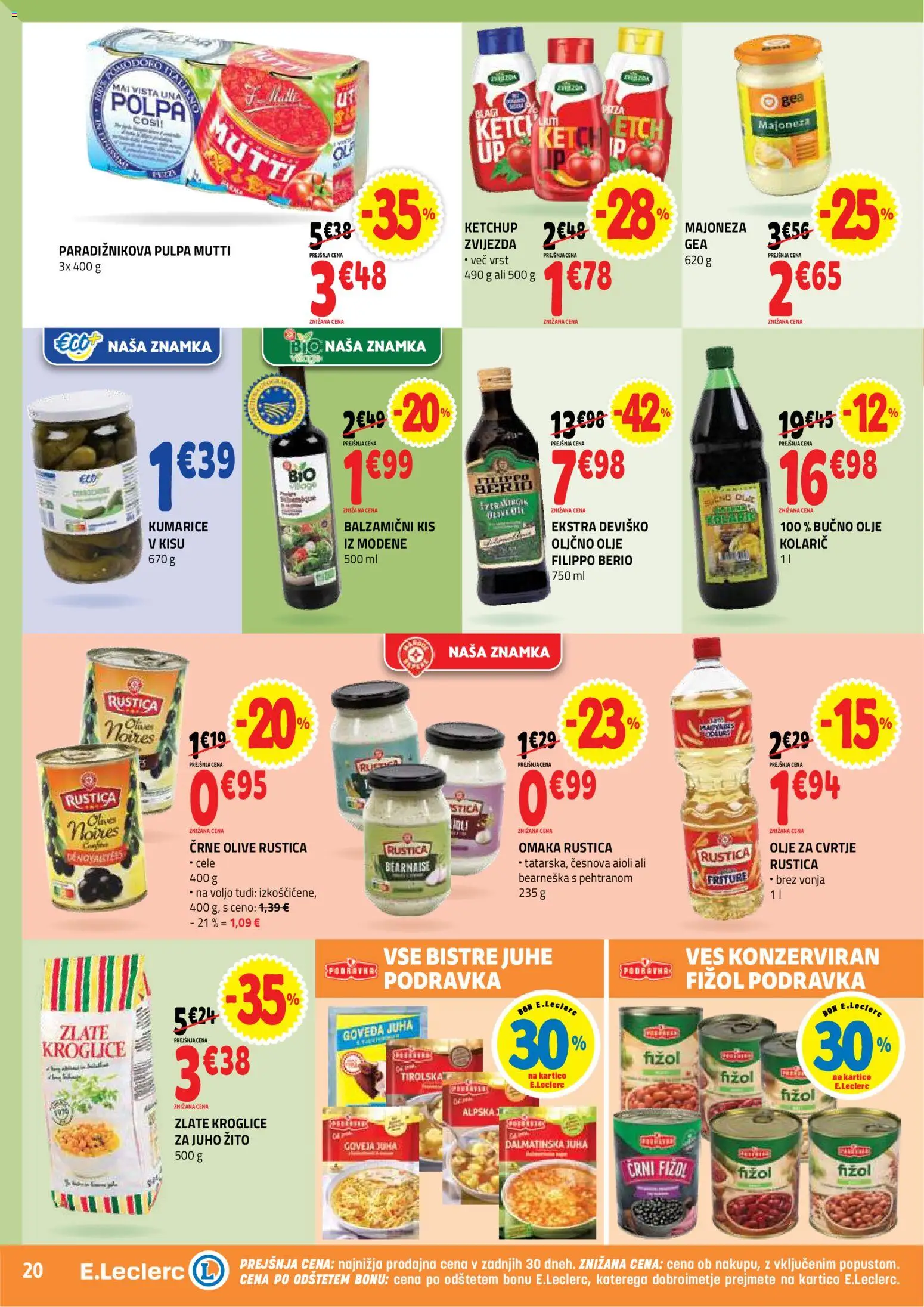 Novi E.leclerc katalog ponudbe – veljaven od 05.08.2026 | Stran: 20 | Izdelki: Olive, Top doble cara, Kumarice, Majoneza