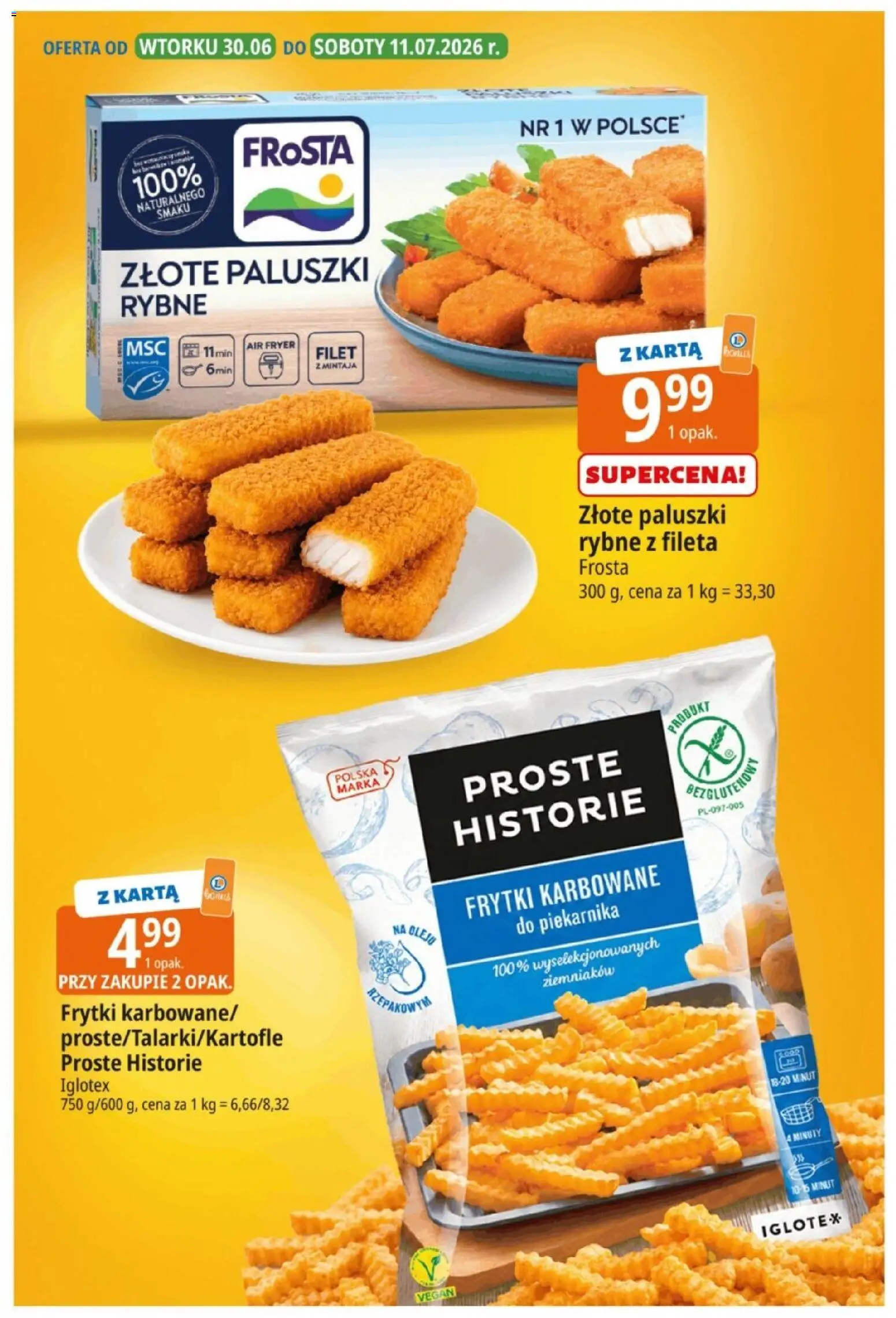 E.Leclerc gazetka - Hity cenowe od 30.06.2026 | Strona: 2 | Produkty: Karta, Paluszki rybne, Paluszki, Frytki