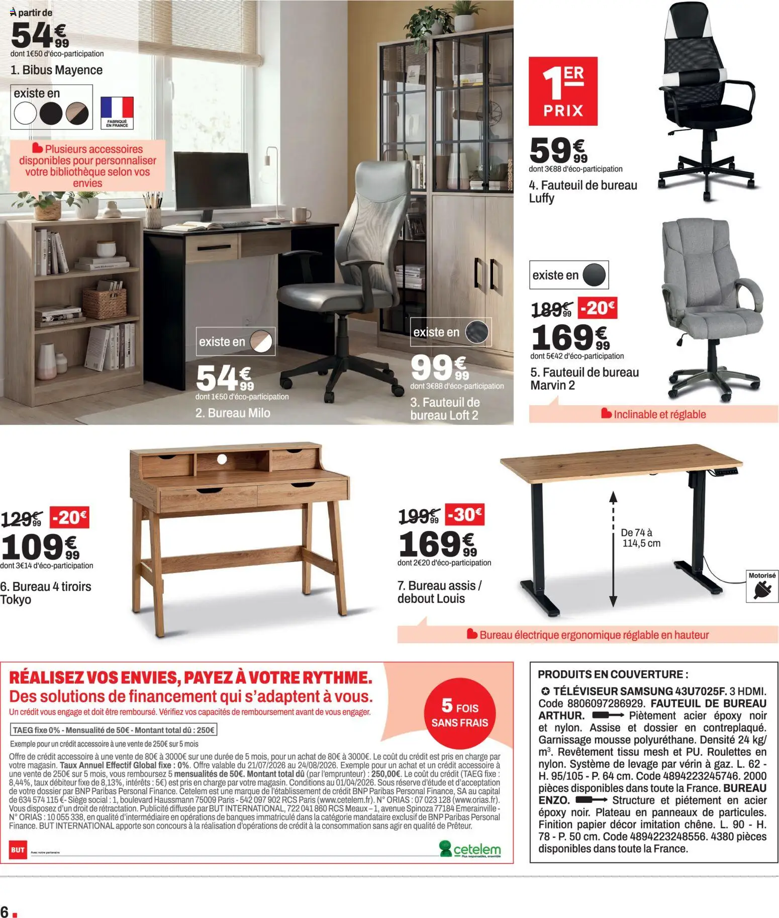 {H1} | Page: 6 | Produits: Bureau, Plateau, Fauteuil, Tiroirs