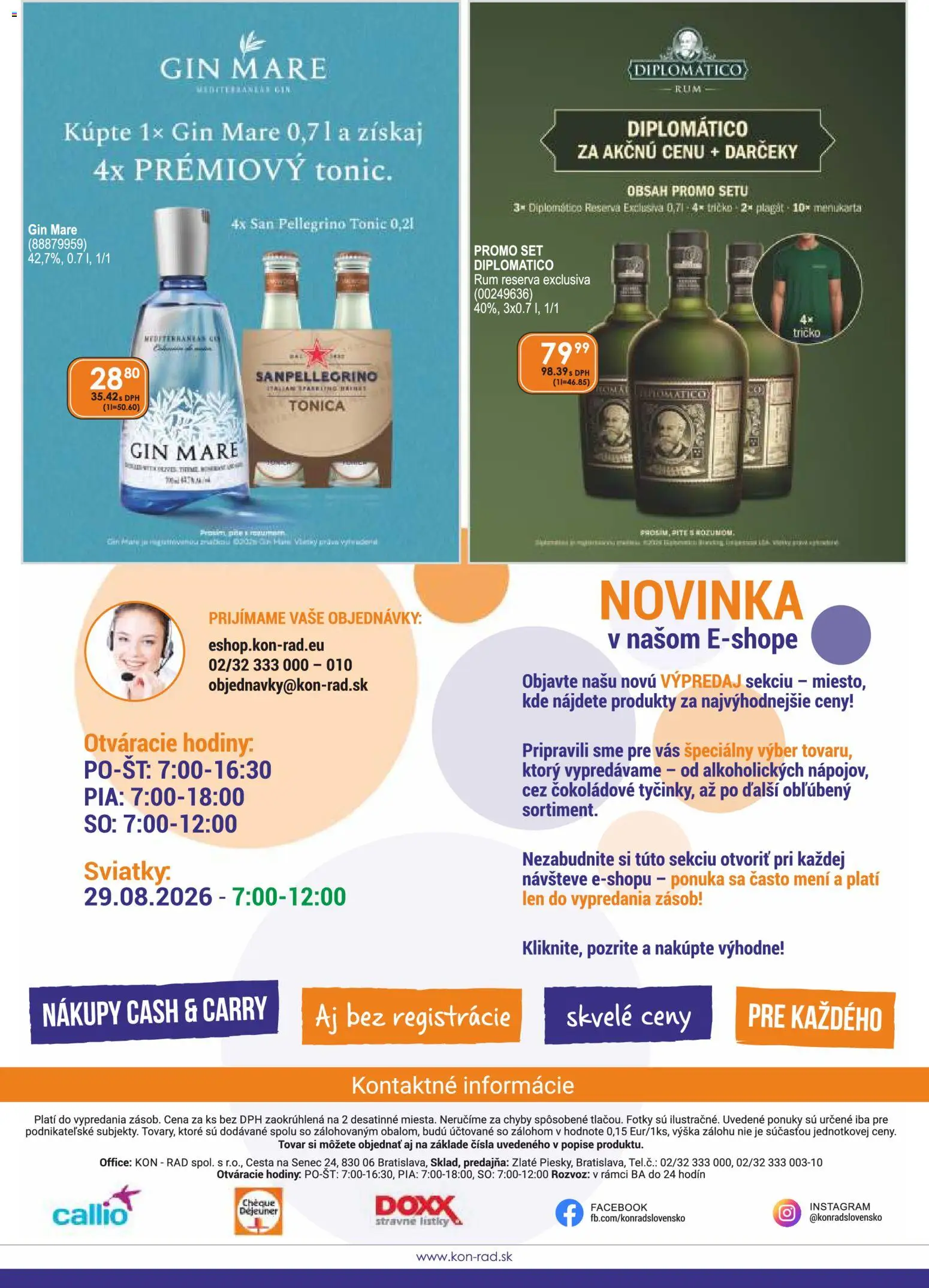 Nové KON - RAD akcie – leták je platný od 01.08.2026 | Strana: 44 | Produkty: Hodiny, Tonic, Diplomático rum, Rum