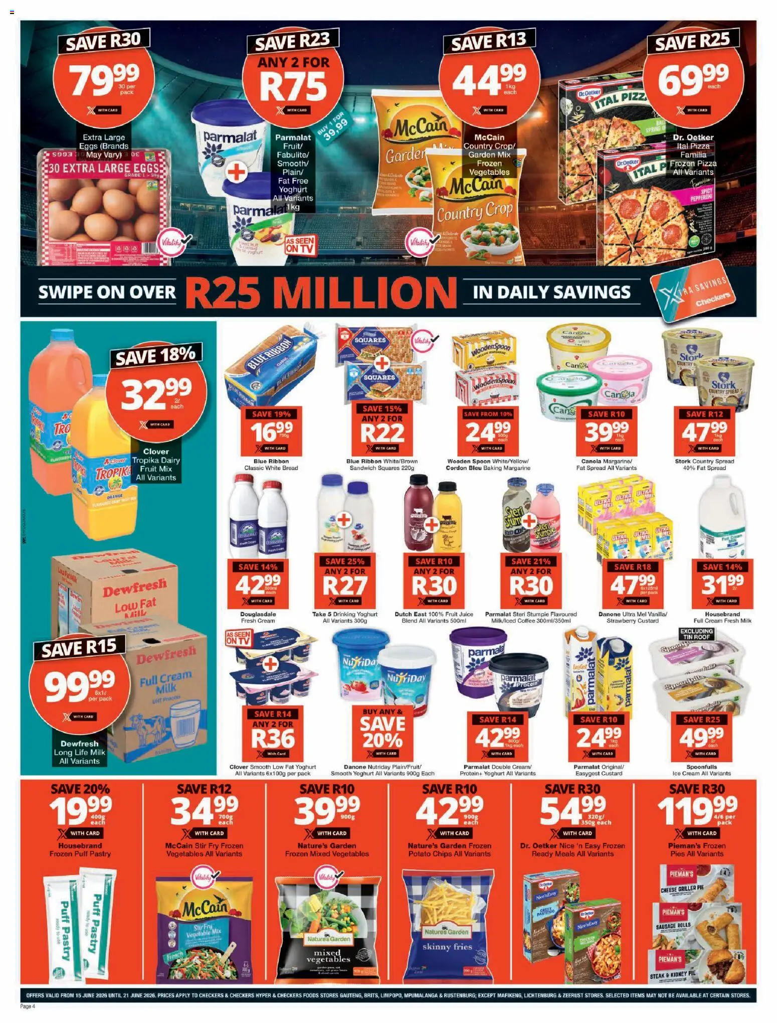 New Checkers catalogue – valid from 15.06.2026 | Page: 4 | Products: Custard, Yoghurt, Bed, Sausage