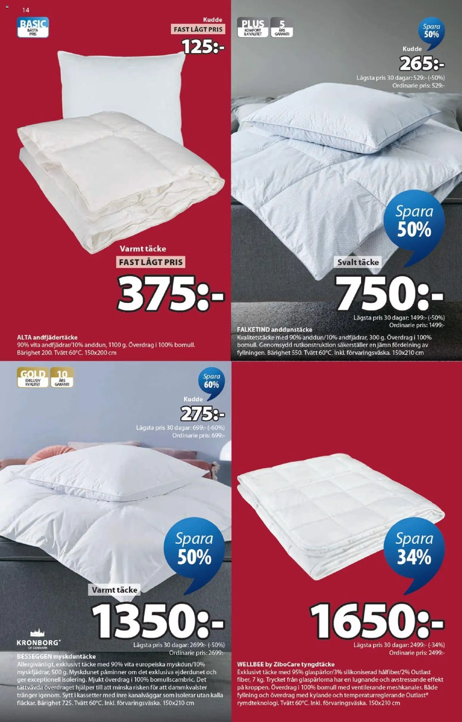 JYSK reklamblad aktuell från 01.06.2026 | Sida: 14 | Produkter: Täcke, Kudde