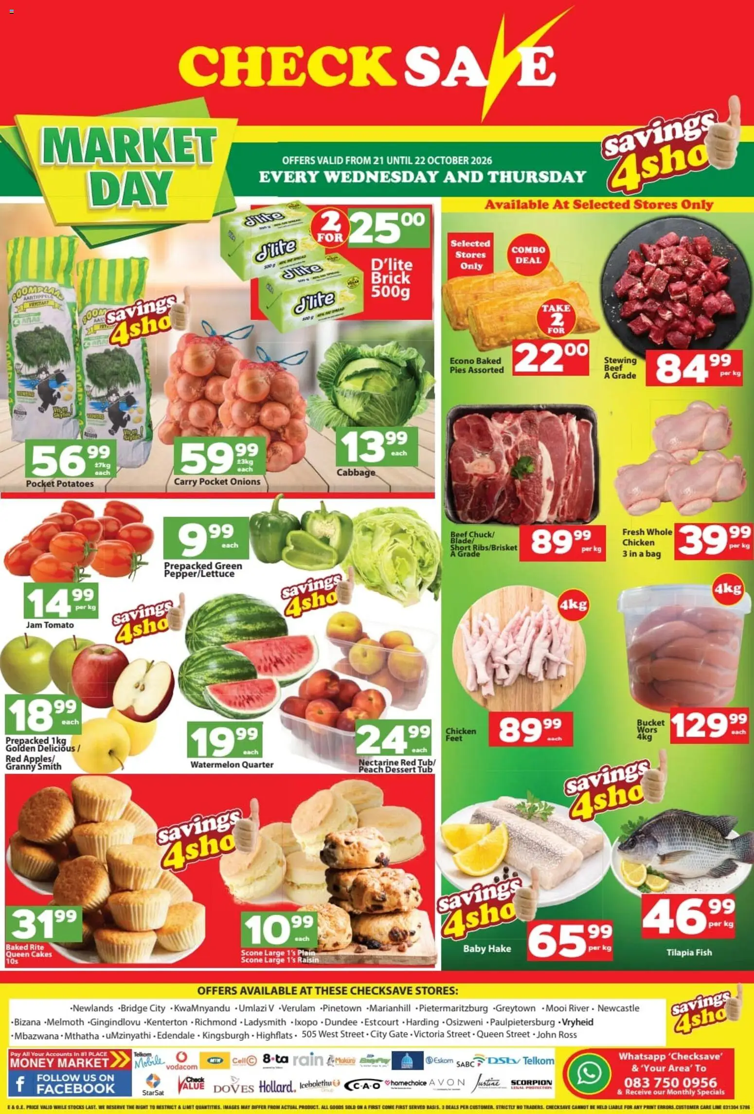 New Check Save catalogue – valid from 21/10/2026 | Page: 1 | Products: Tilapia, Fish, Beef, Peach