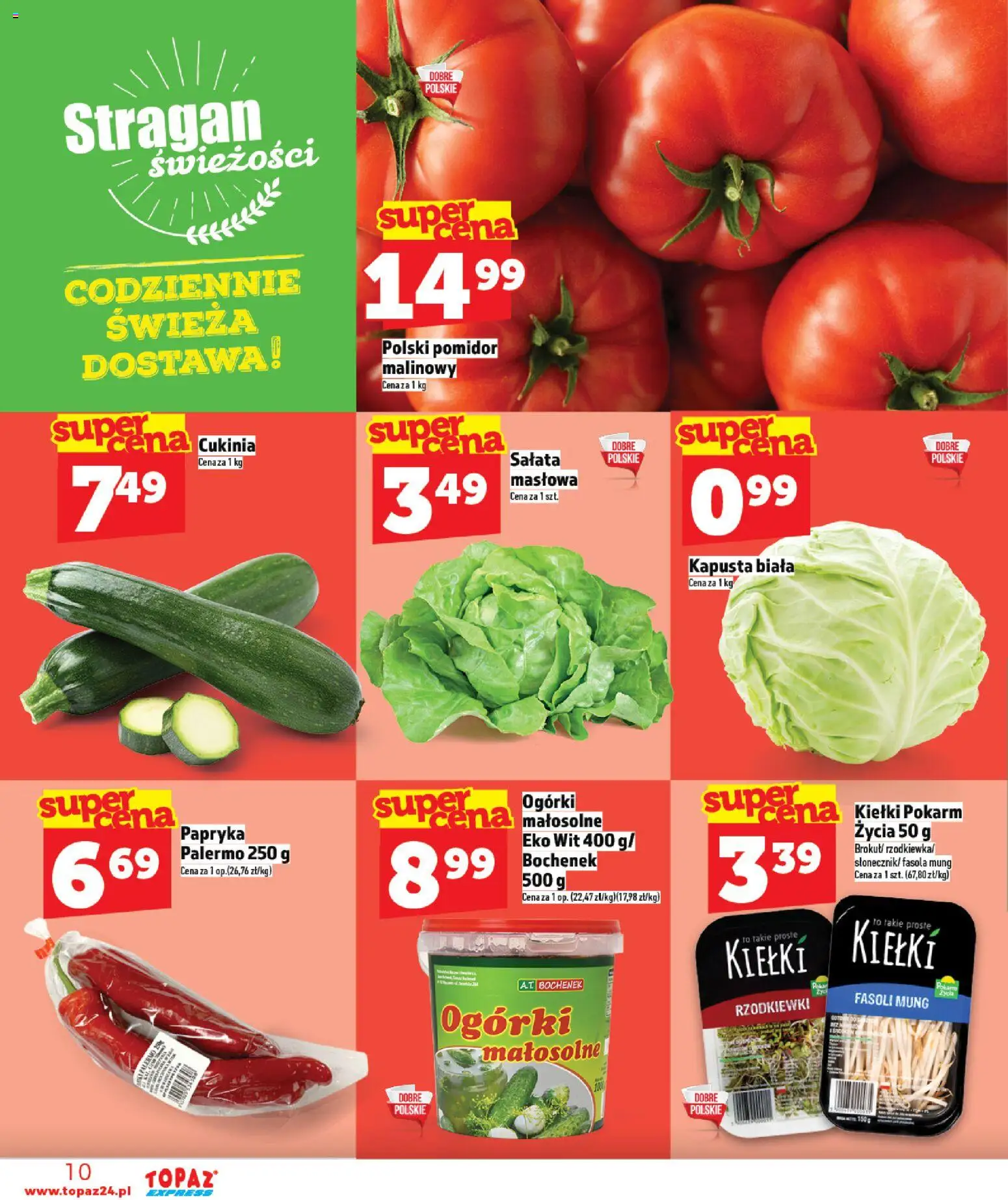 Topaz gazetka - Express od 16.04.2026 | Strona: 10 | Produkty: Kapusta, Fasola mung, Papryka, Kapusta biała