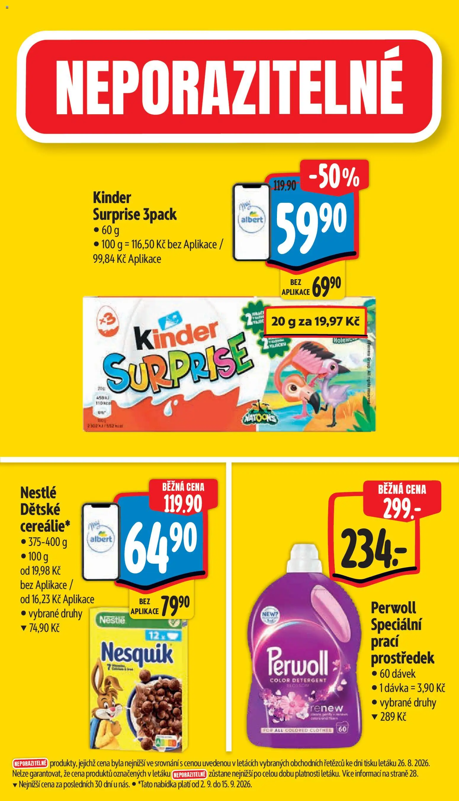 Albert leták - Hypermarket od 02.09.2026 | Strana: 5 | Produkty: Prací prostředek, Nesquik, Perwoll, Kinder
