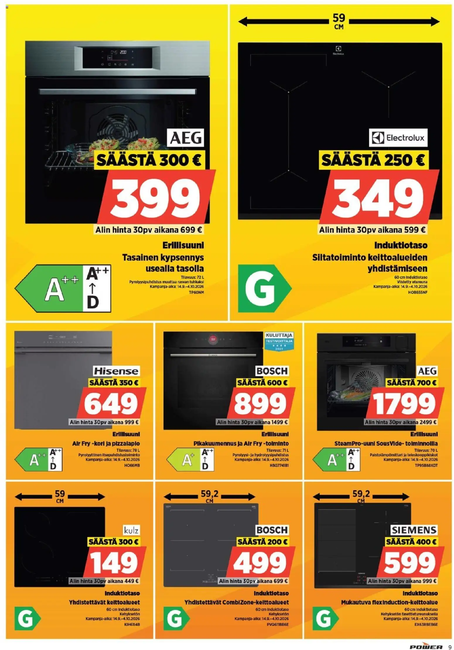 Power tarjoukset – voimassa 28/09/2026 alkaen | Sivu: 9 | Tuotteet: Induktiotaso, Kori, Erillisuuni