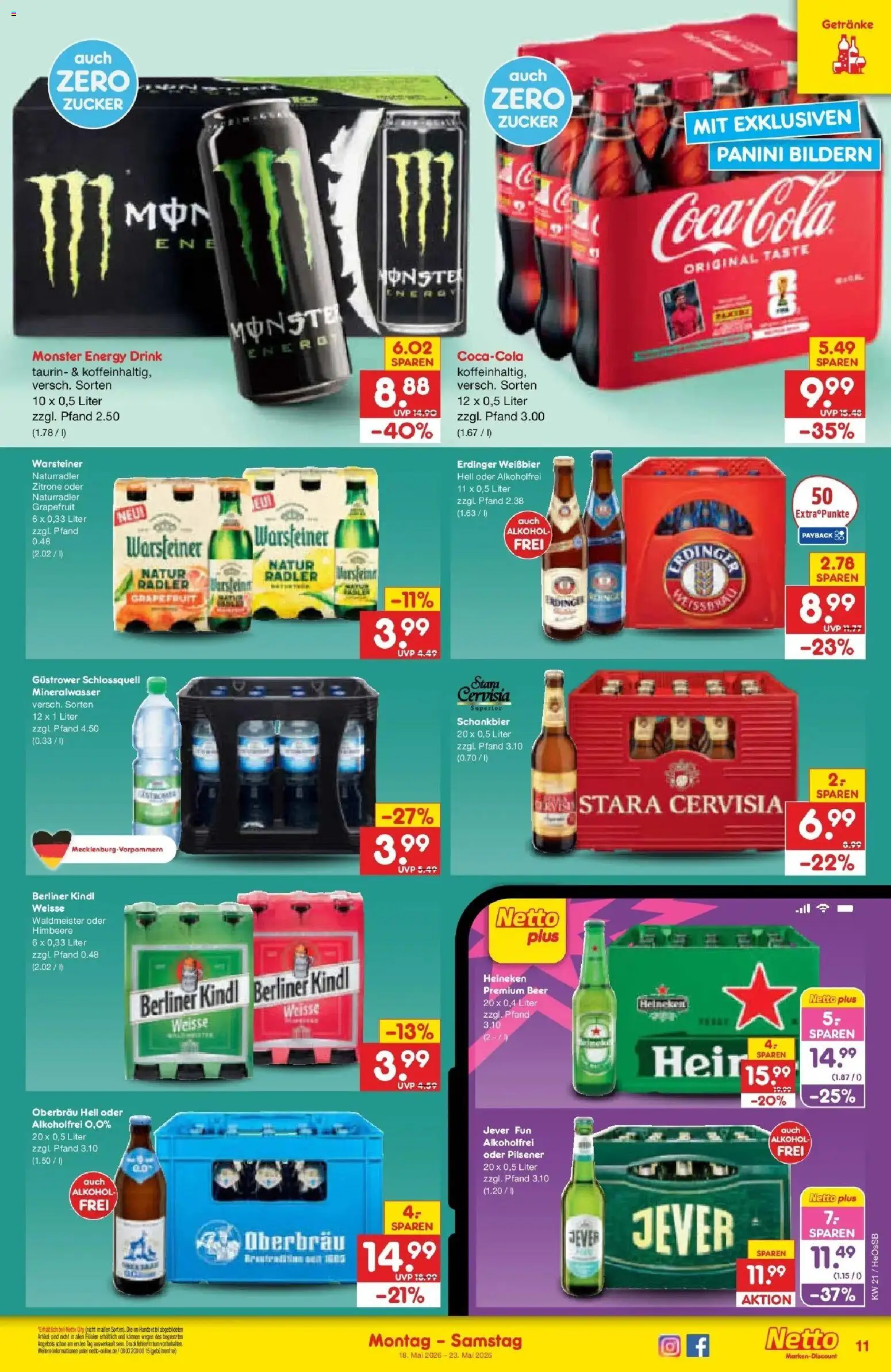 Netto Marken-Discount Prospekt Kröpelin	 – gültig ab 17.05.2026 | Seite: 11 | Produkte: Coca cola, Cola, Warsteiner, Jever