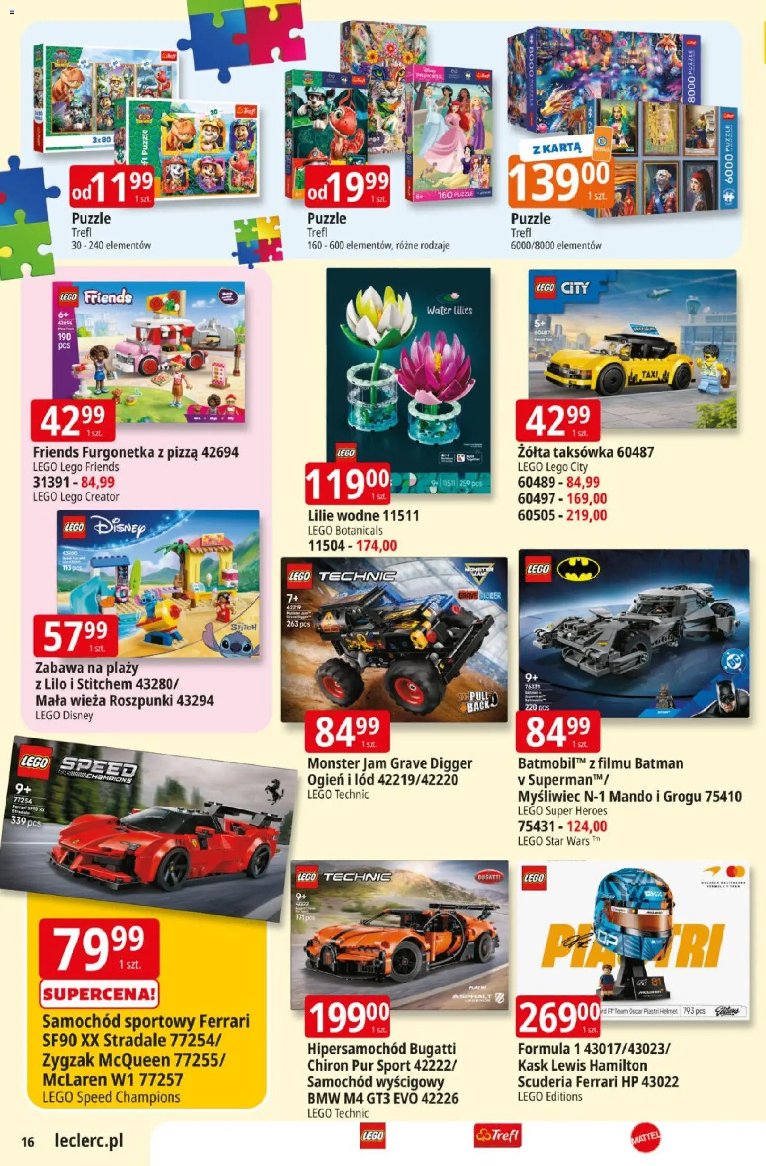 E.Leclerc gazetka od 08.09.2026 | Strona: 16 | Produkty: Karta, Puzzle Trefl, Puzzle, Lego