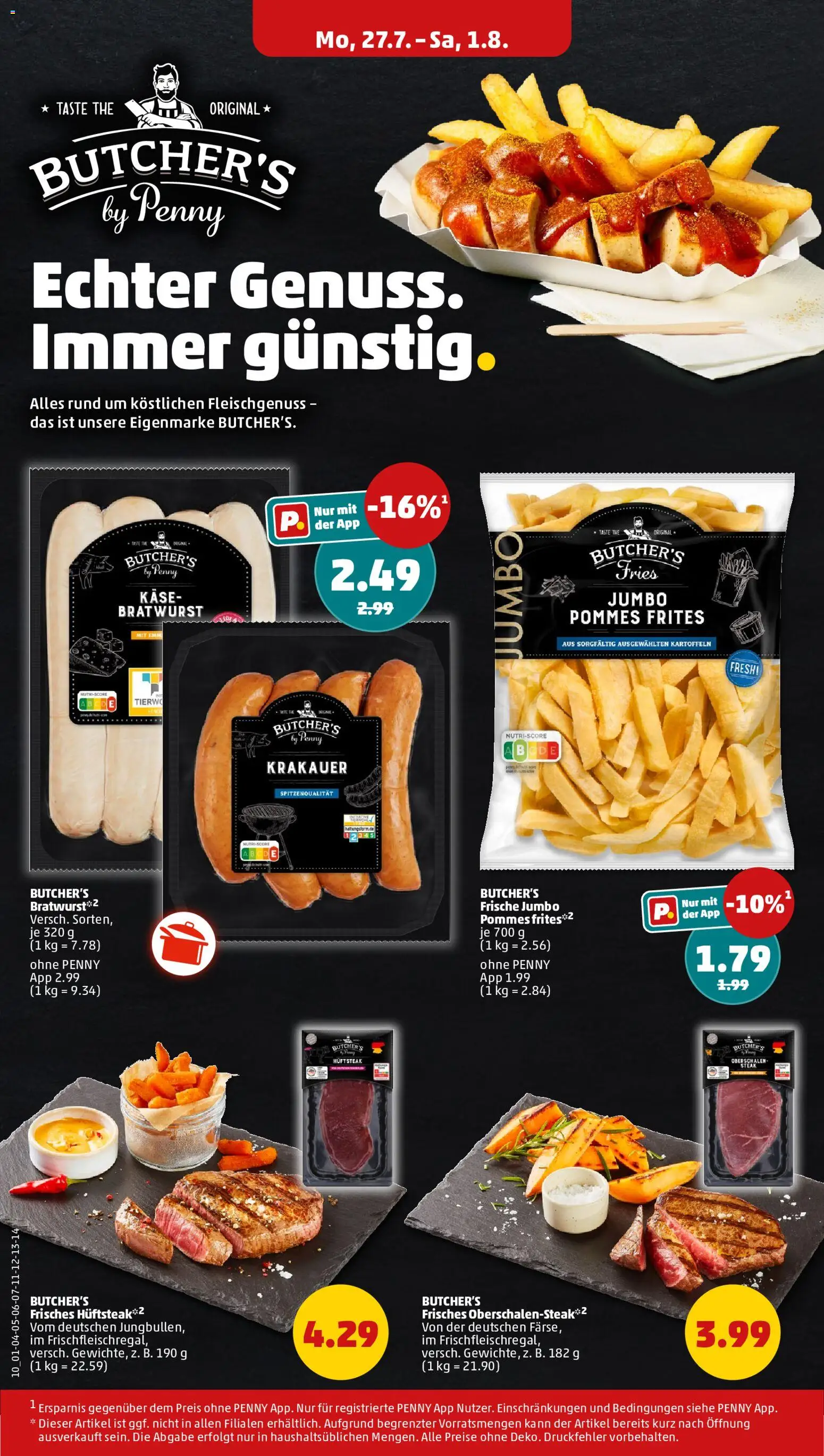 Penny Prospekt – gültig ab 27.07.2026 | Seite: 12 | Produkte: Käse, Bratwurst, Kartoffeln, Steak