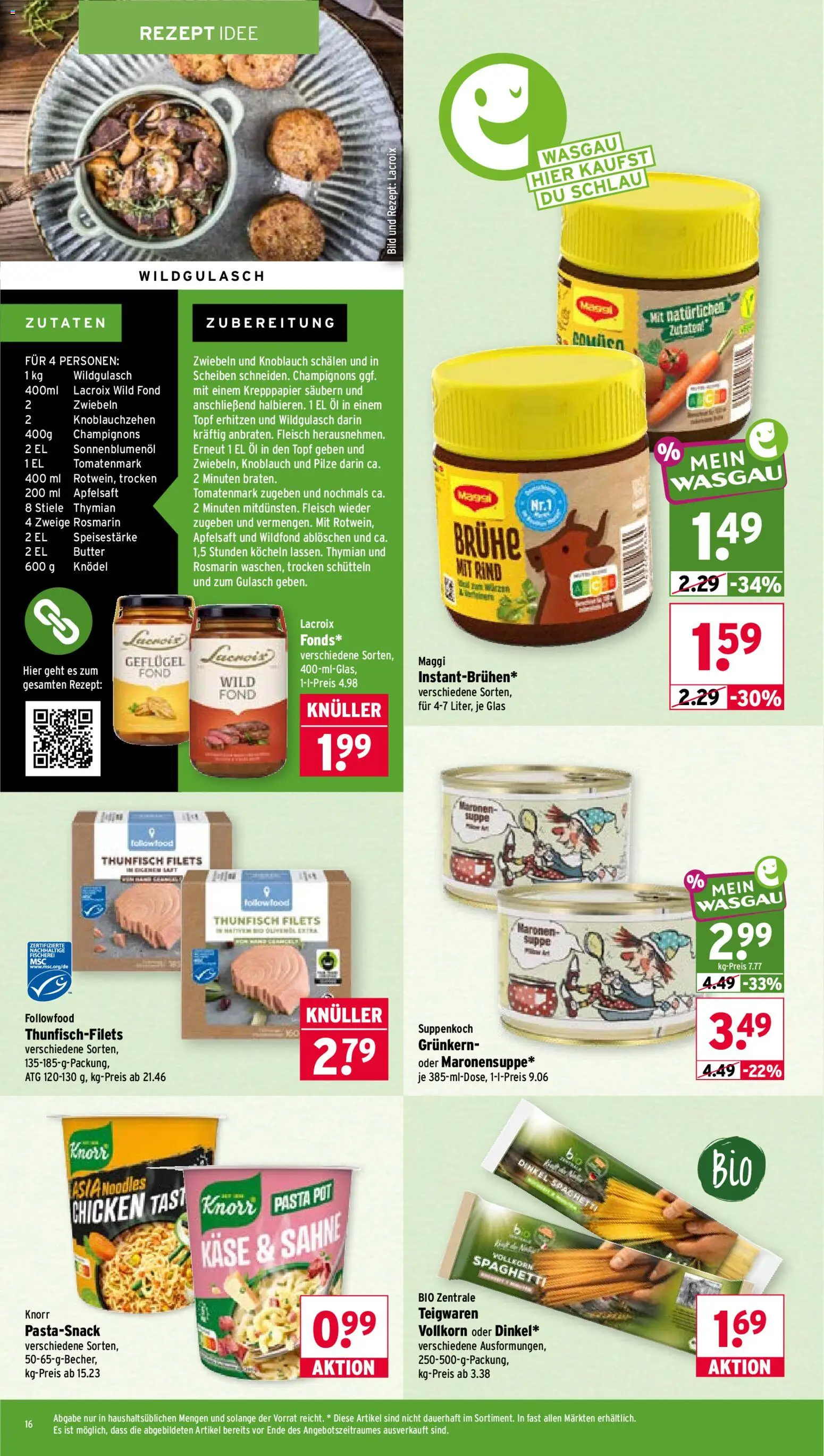 Wasgau Prospekt – gültig ab 28.09.2026 | Seite: 16 | Produkte: Maggi, Thunfisch, Champignons, Knoblauch