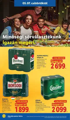 BORSODI Világos sör, Alkoholtartalom: 4,5% Kizárólag 6 db-os összecsomagolásban vásárolható meg! +6 x 50 Ft betétdíj 6 x 0,51 - amely érvényes a következő dátumtól: 07.05.2026 | Oldal: 26 | Termékek: Pilsner urquell, Gösser, Sör
