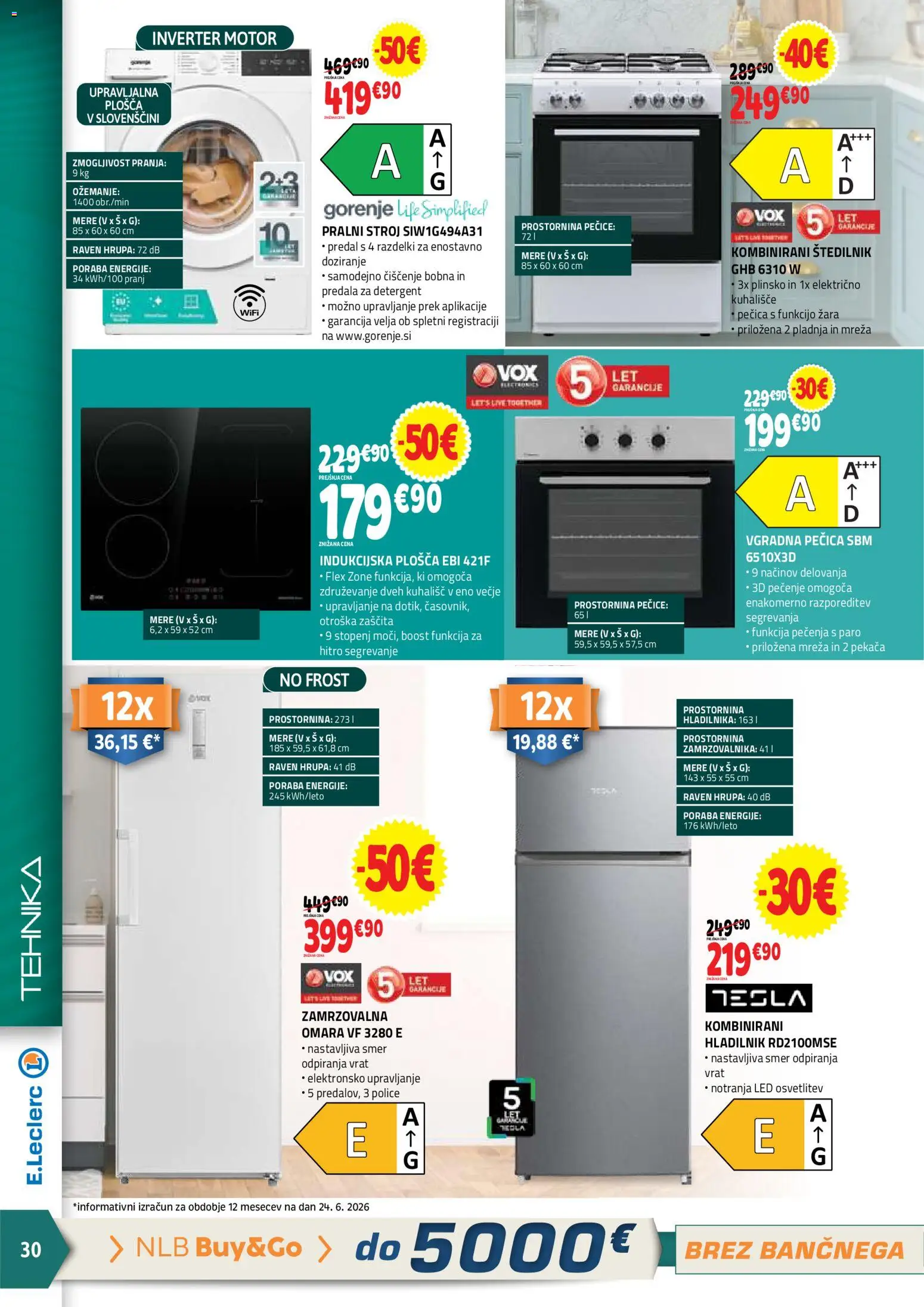 Novi E.leclerc katalog ponudbe – veljaven od 08.07.2026 | Stran: 30 | Izdelki: Hladilnik, Pralni stroj, Omara, Indukcijska plošča