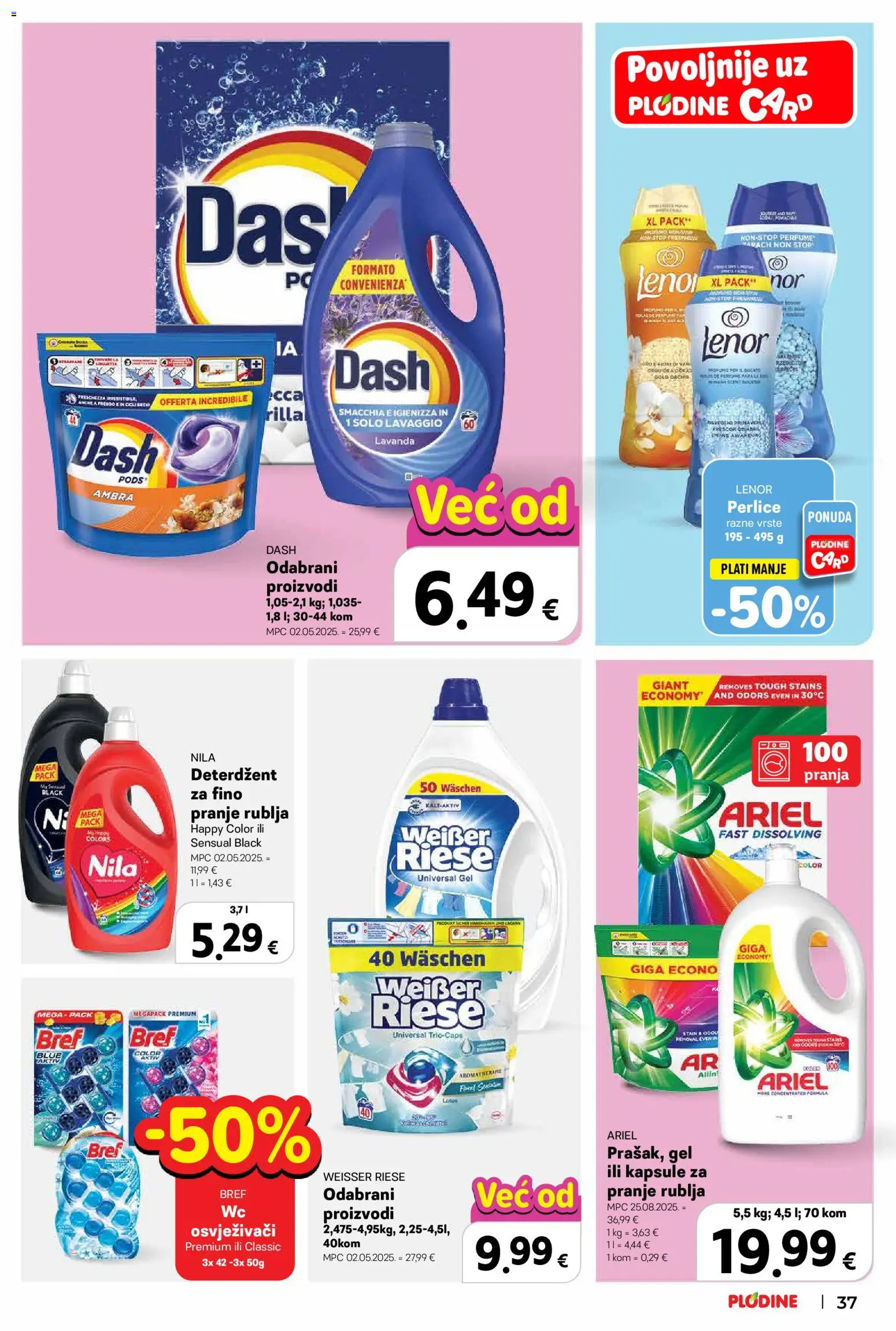 Plodine katalog | vrijedi od 08.07.2026 | Stranica: 37 | Proizvodi: Kapsule za pranje rublja, Dash, Ariel, Lenor
