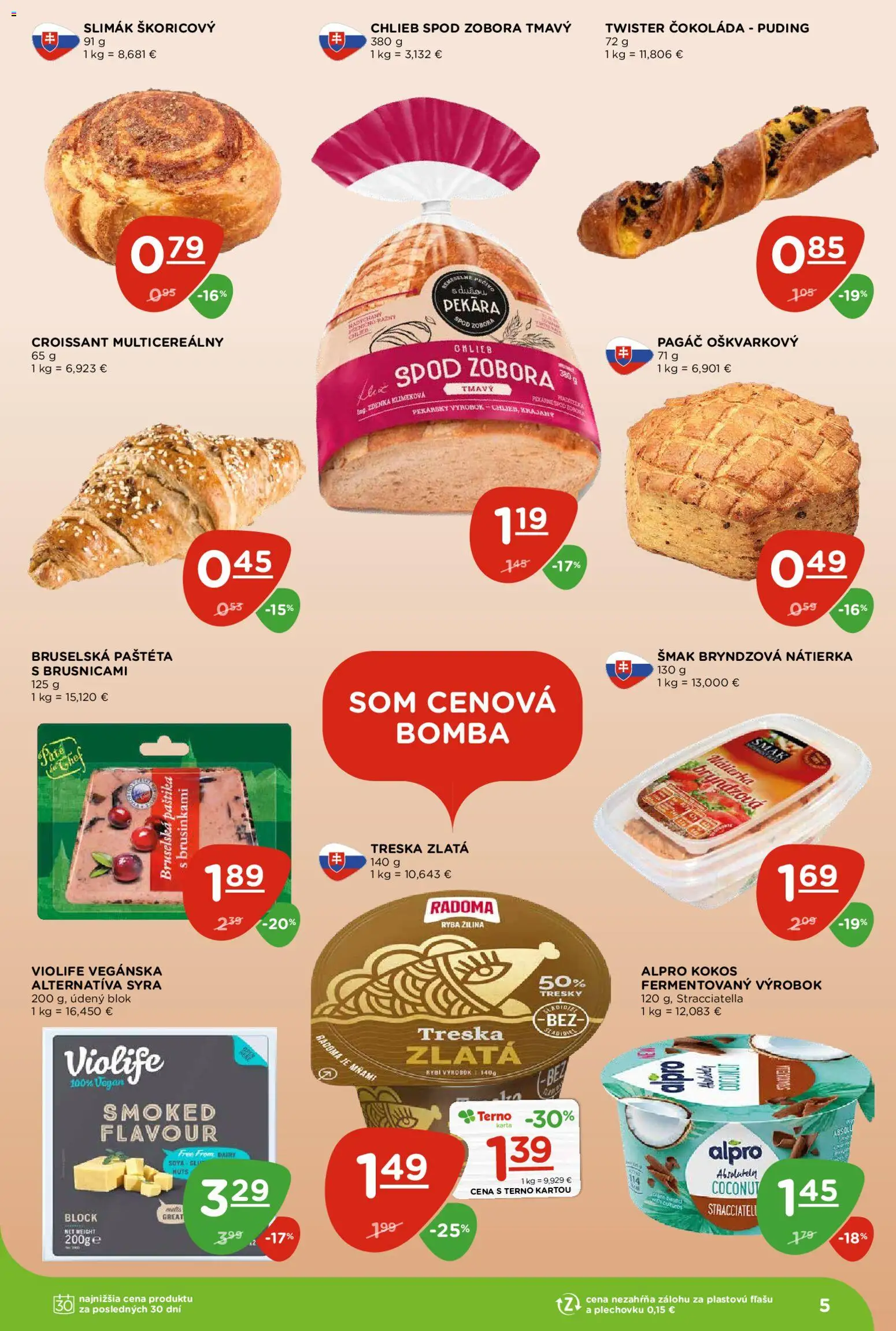 Nové Terno akcie – leták je platný od 29.10.2026 | Strana: 5 | Produkty: Nátierka, Puding, Ryba, Alpro