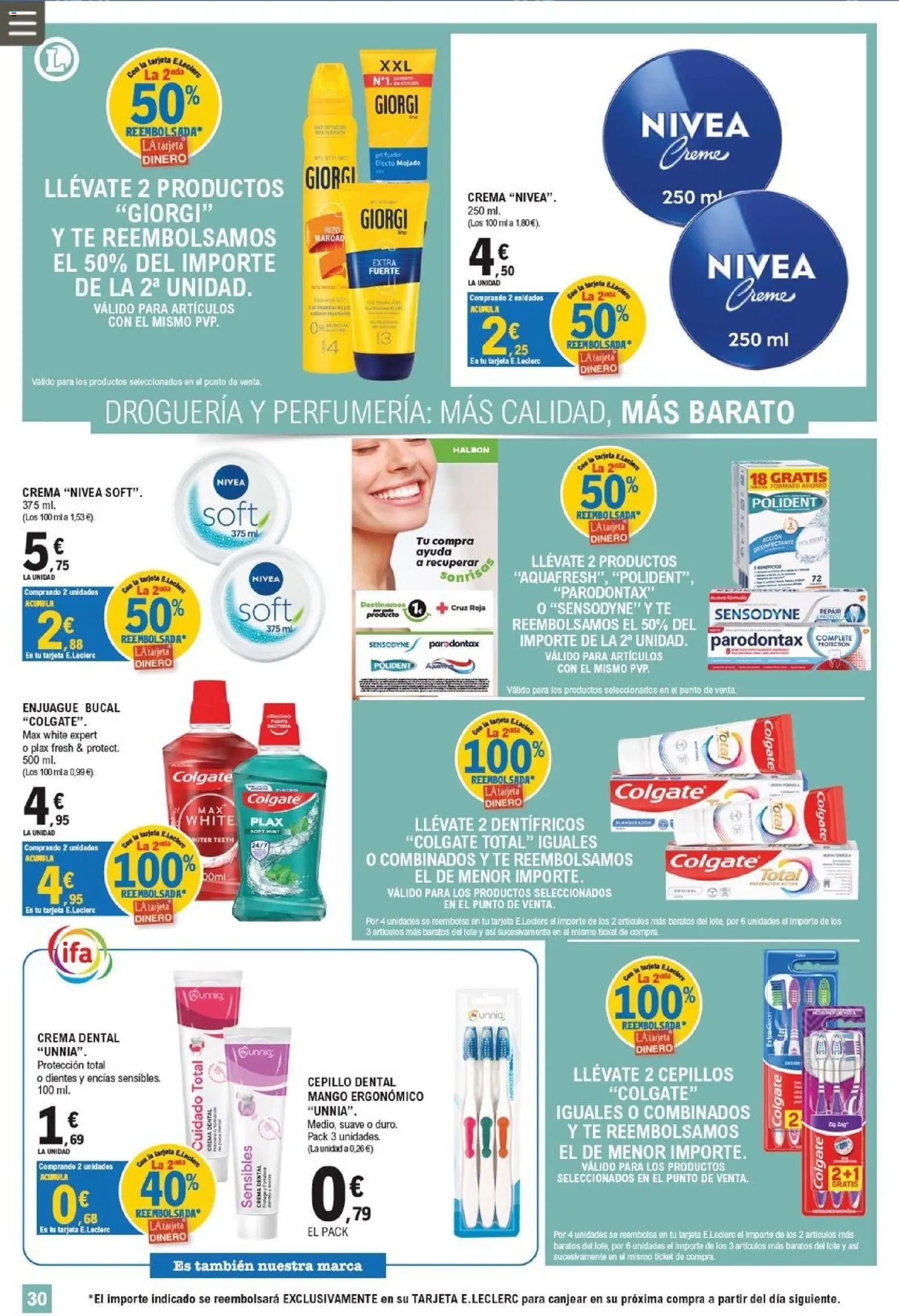 E.Leclerc Miranda de Ebro │ válido desde el 09/09/2026 | Página: 30 | Productos: Cepillo, Enjuague bucal, Crema, Mango