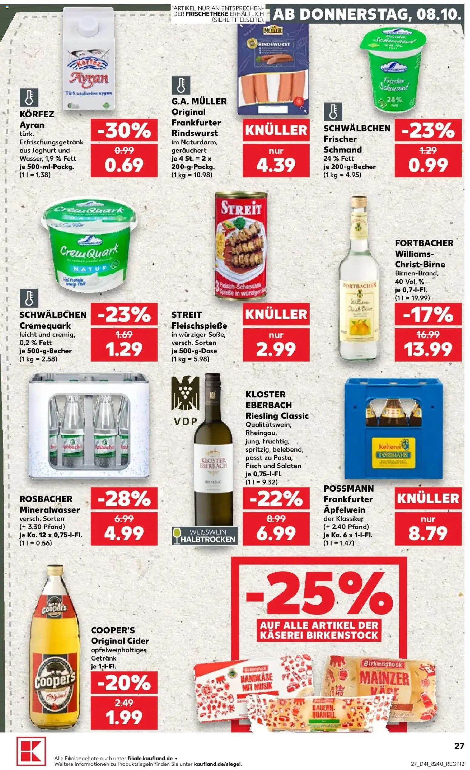 Prospekt Kaufland ab 08.10.2026 » Angebote Online zum Blättern | Seite: 27 | Produkte: Quark, Joghurt, Weißwein, Fisch