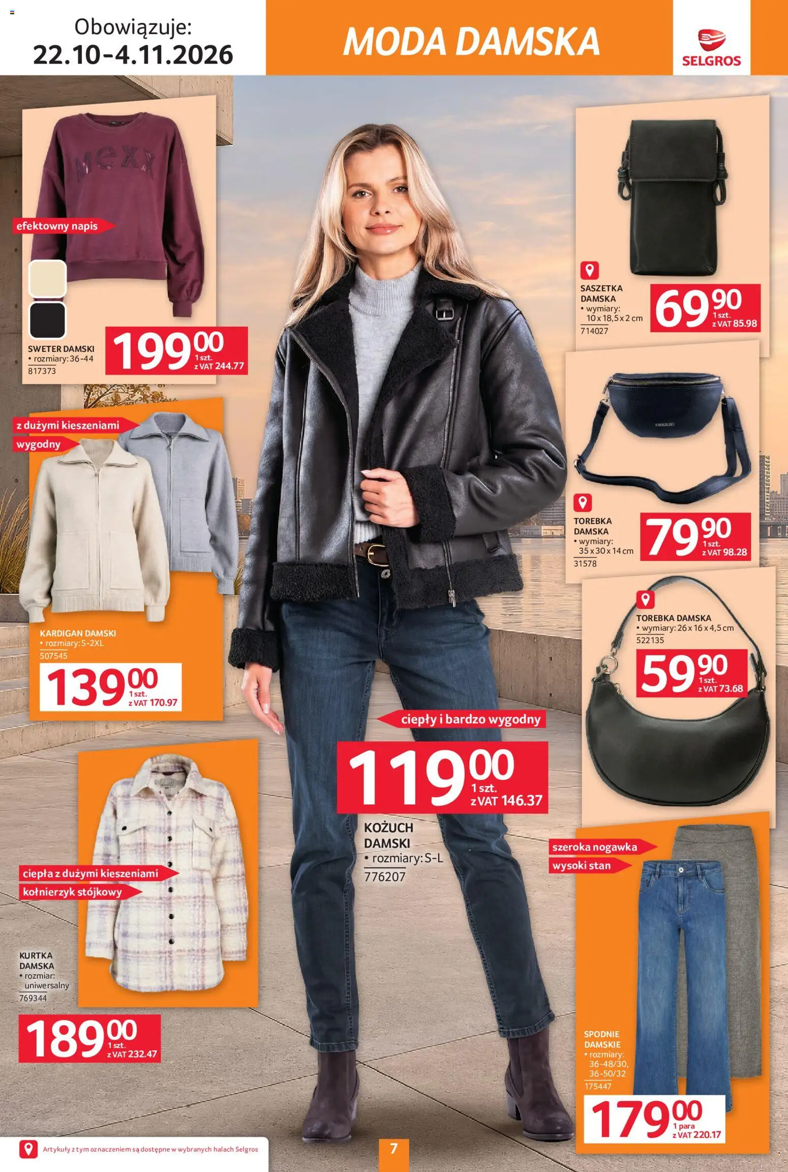 Selgros cash&carry gazetka - Tekstylia od 22.10.2026 | Strona: 7 | Produkty: Sweter, Kurtka, Spodnie, Torebka