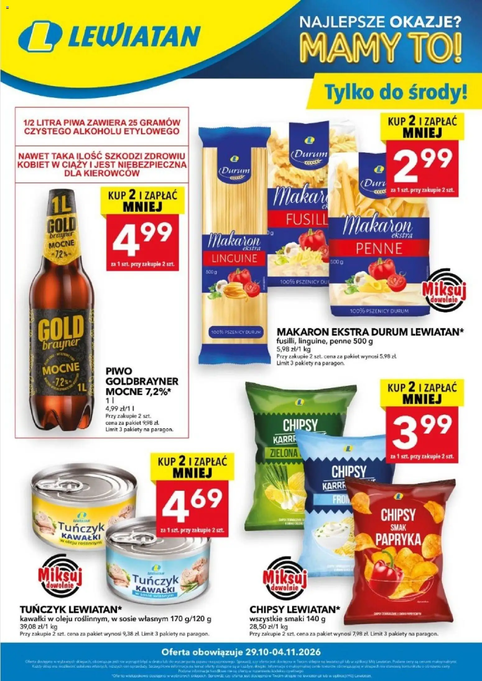 Lewiatan gazetka - Najlepsze okazje od 29.10.2026 | Strona: 1 | Produkty: Penne, Tuńczyk, Piwo, Makaron