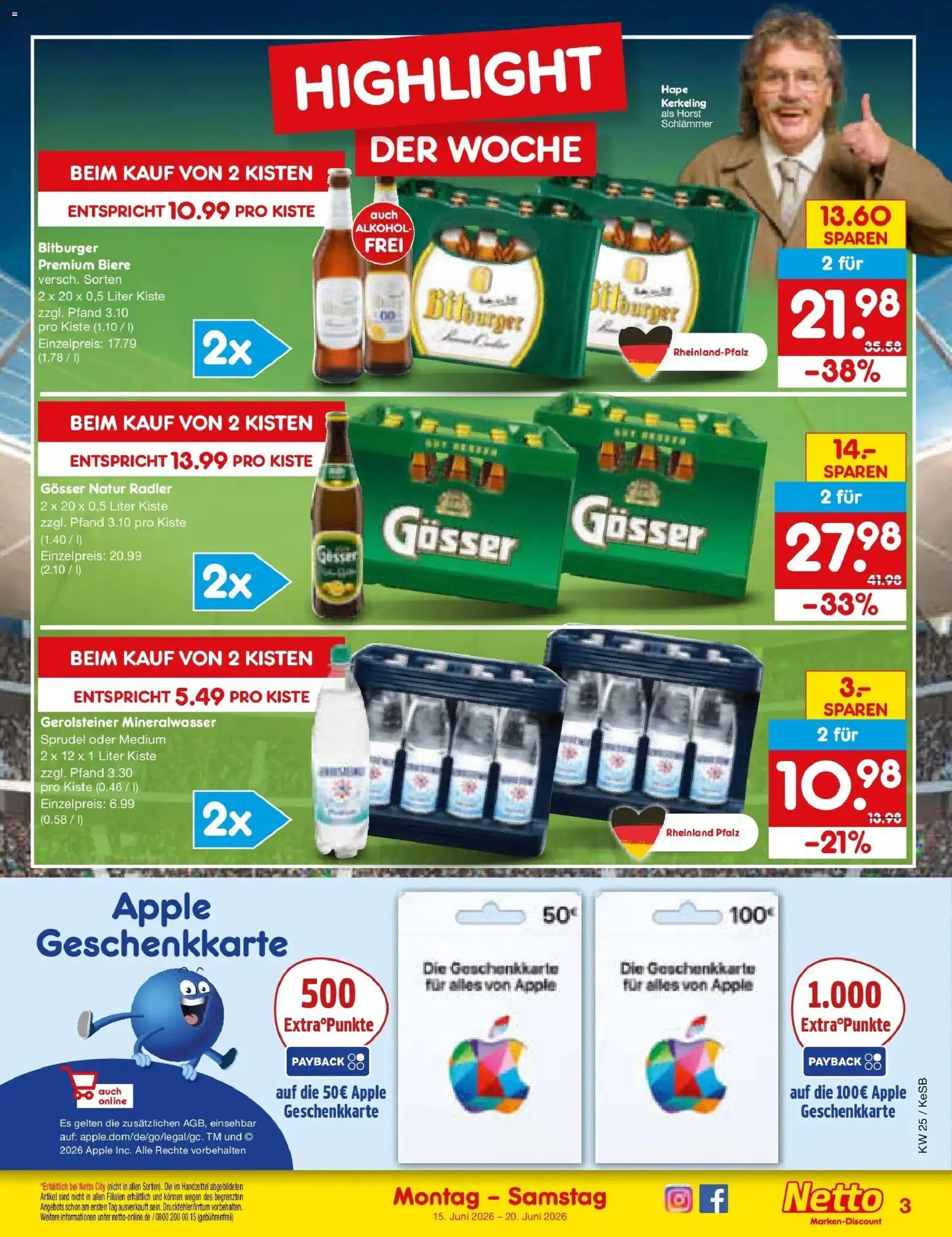 Netto Marken-Discount Prospekt Bonn – gültig ab 15.06.2026 | Seite: 3 | Produkte: Bitburger, Mineralwasser, Apple, Radler