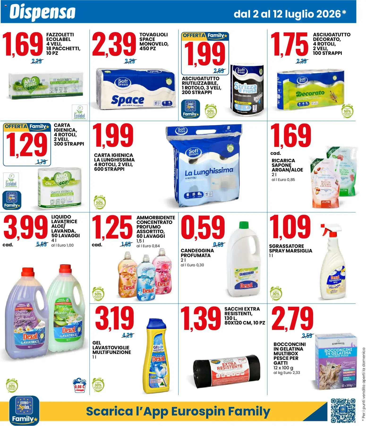Volantino Eurospin del 02/07/2026 | Pagina: 8 | Prodotti: Sapone, Ammorbidente, Fazzoletti, Lavatrice