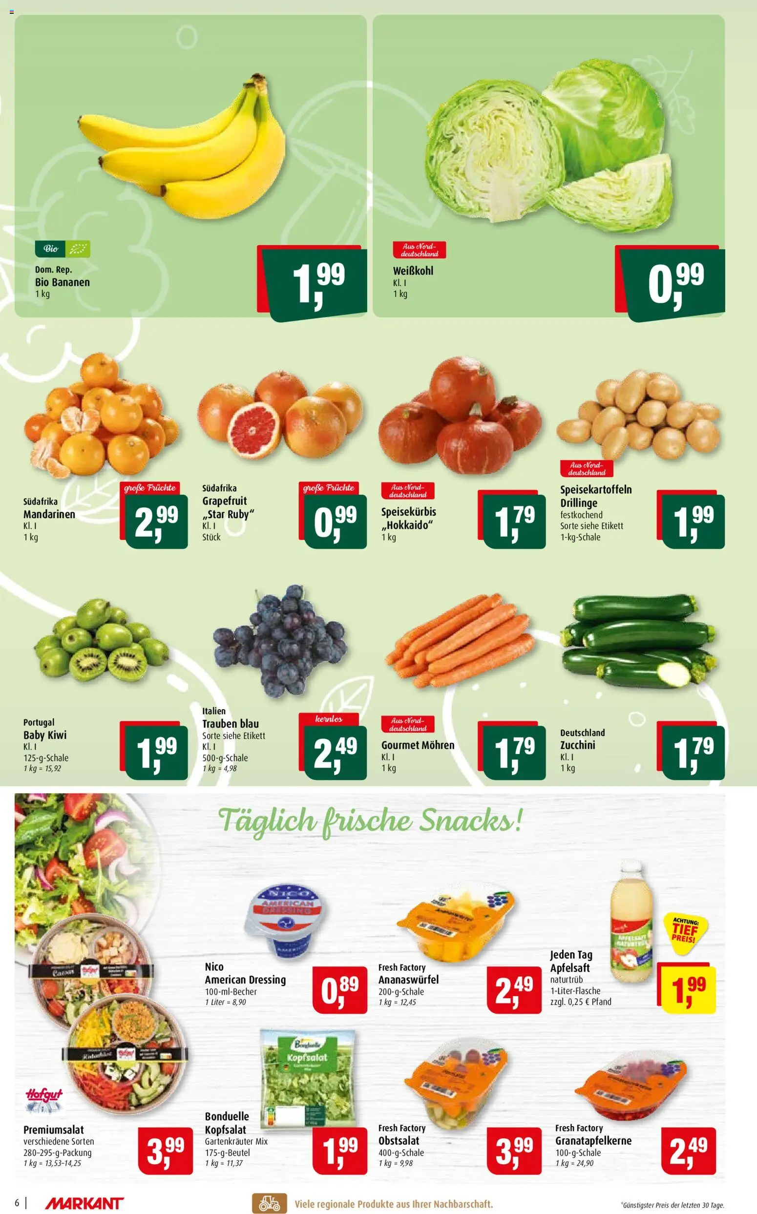 Markant Prospekt – gültig ab 07.09.2026 | Seite: 6 | Produkte: Trauben, Dressing, Mandarinen, Zucchini